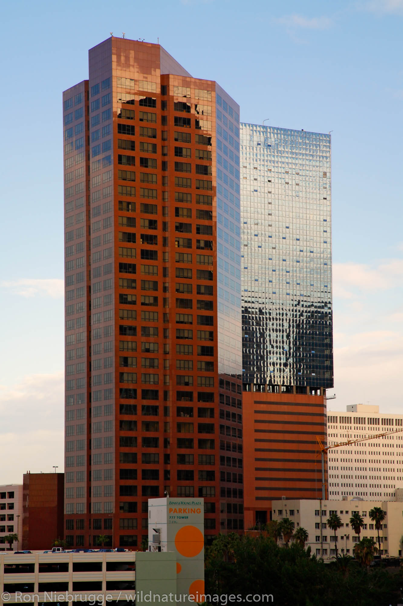 Arco Tower on the left is a 33 story completed in 1989 and on the right is the 35 story 1100 Wilshire Tower was completed in...