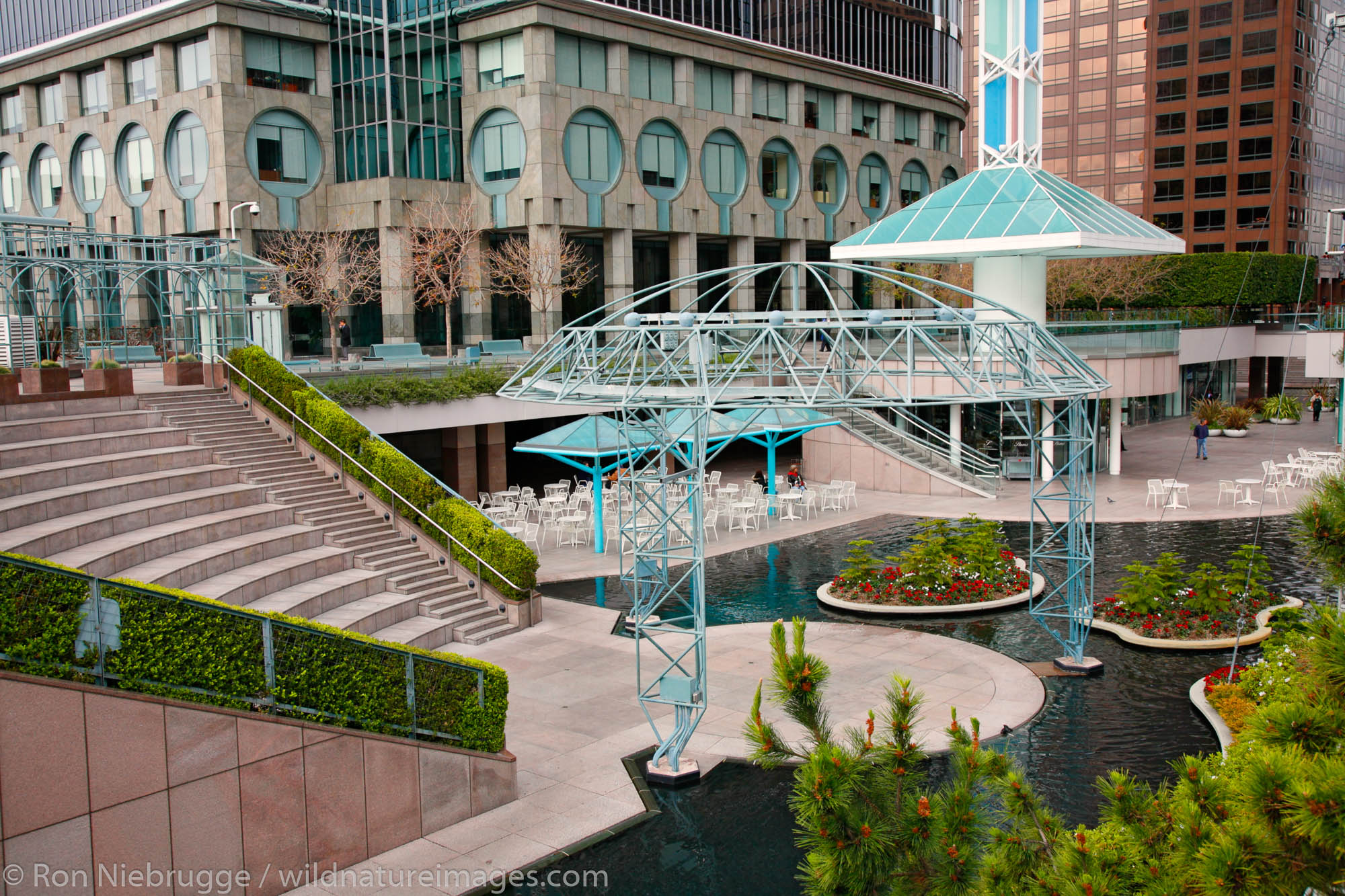 California Plaza along with water features, downtown Los Angeles, California.