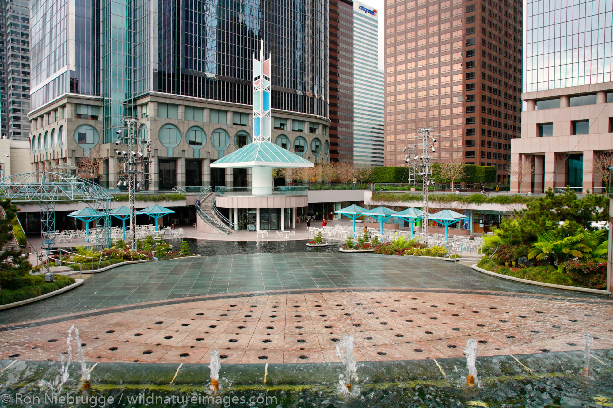 California Plaza along with water features, downtown Los Angeles, California.