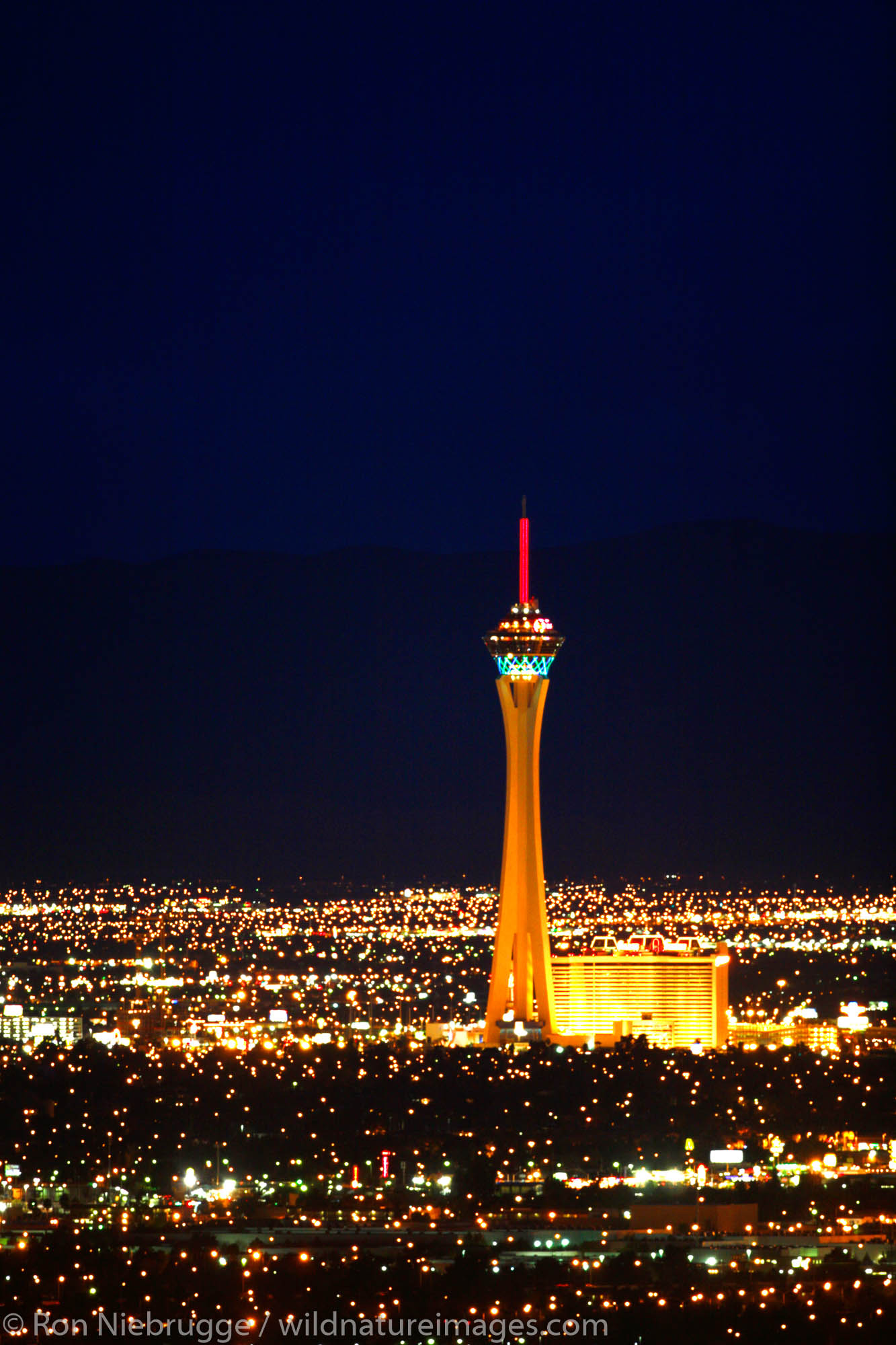 The Stratosphere Las Vegas Hotel Casino, Las Vegas Strip at night, Nevada.