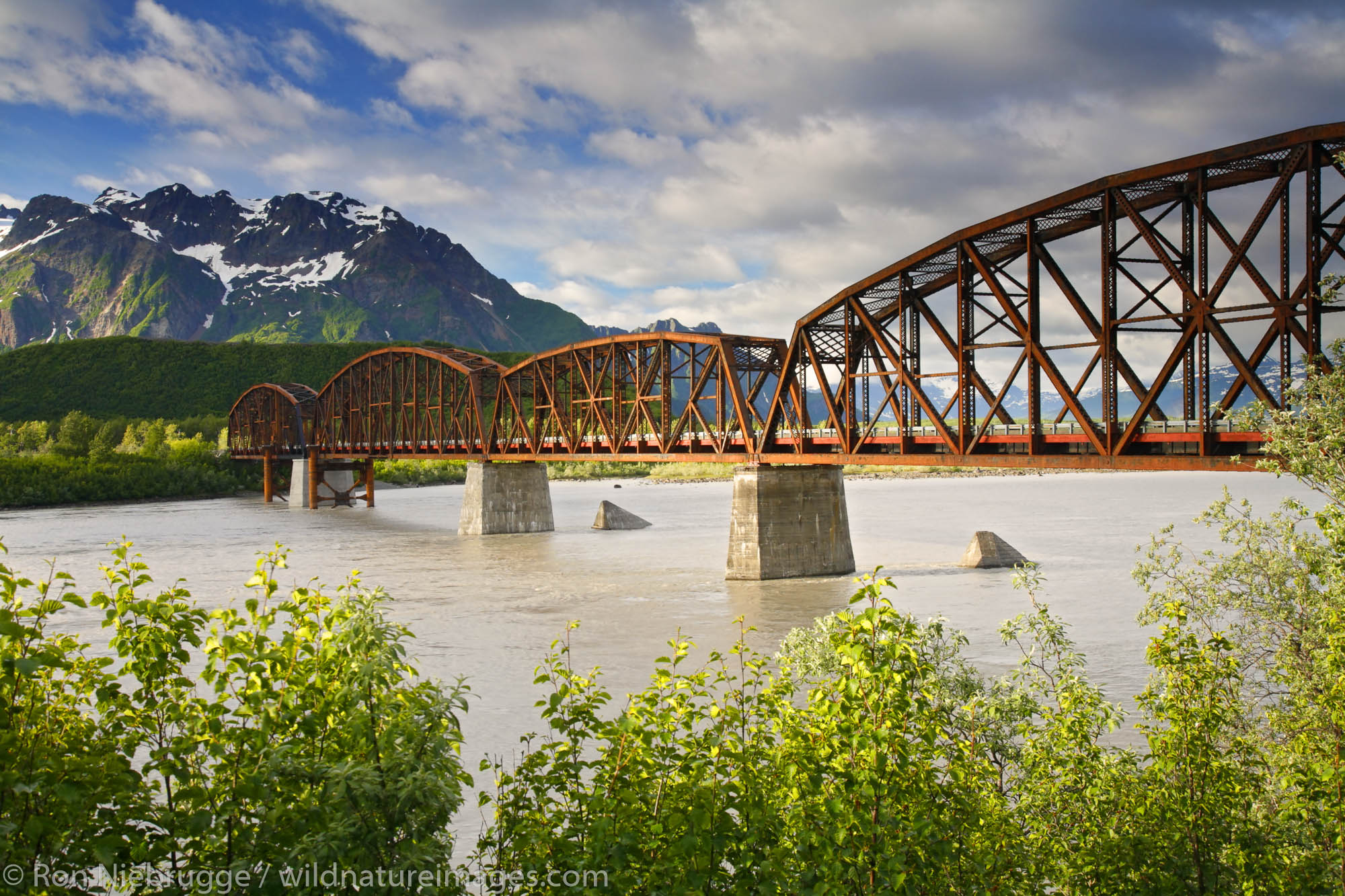 Million Dollar Bridge crossing the Copper River, Cordova, Copper River Delta, Chugach National Forest, Alaska.