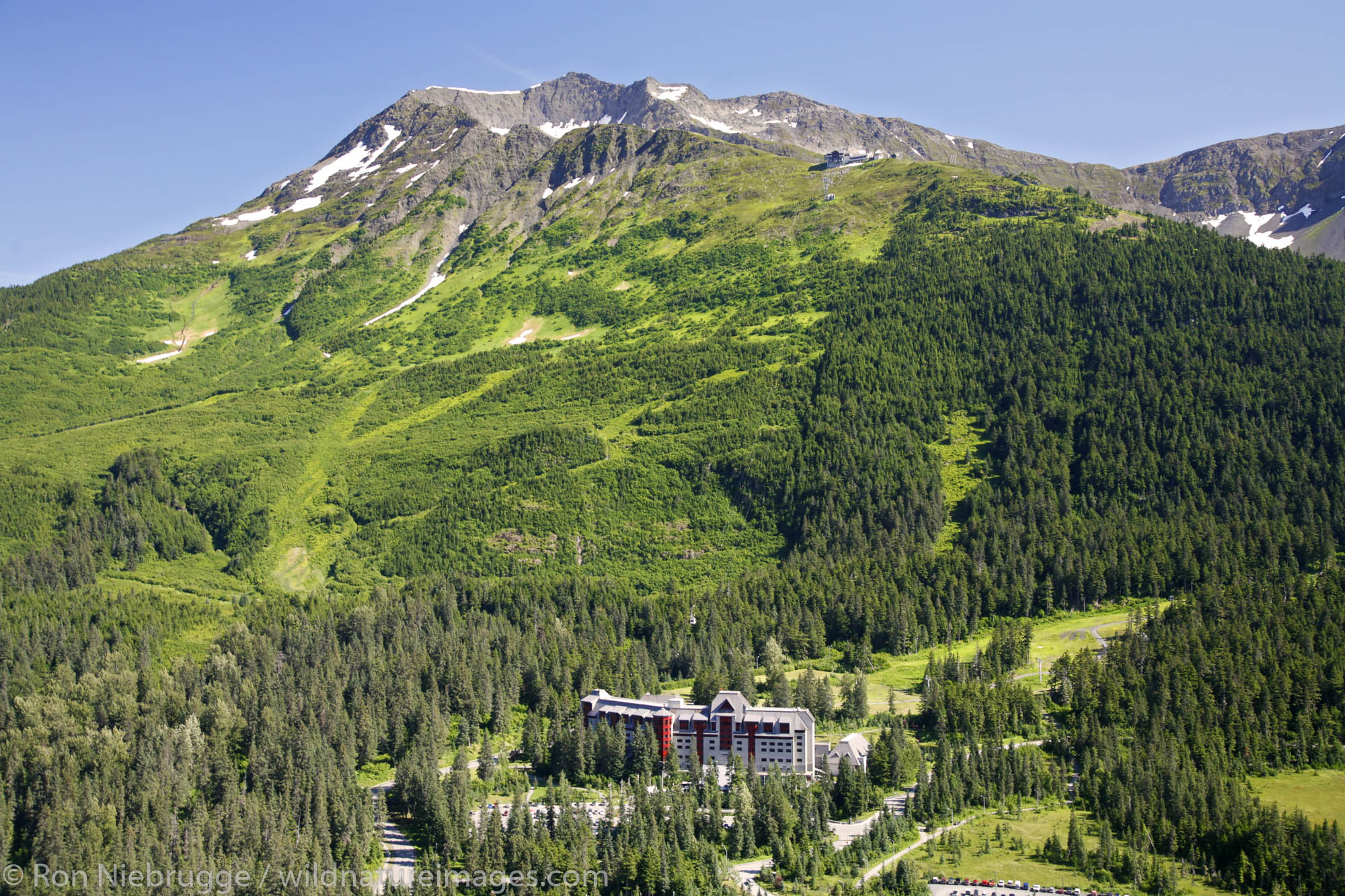 Aerial photo of the Alyeska Resort, Chugach National Forest, Alaska.