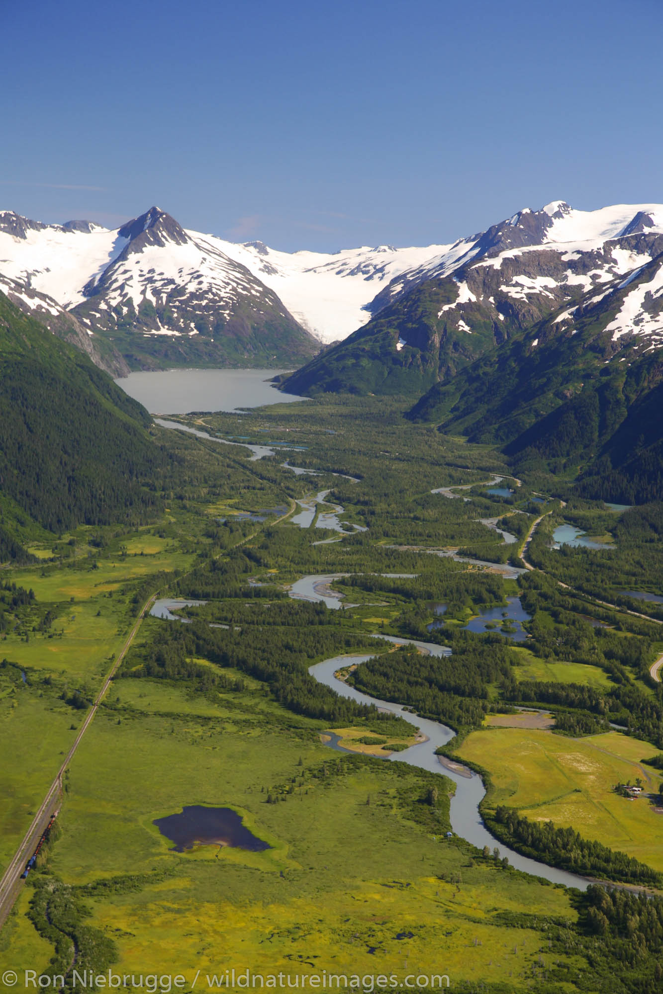Aerial view of Portage Valley, Chugach National Forest, Alaska.