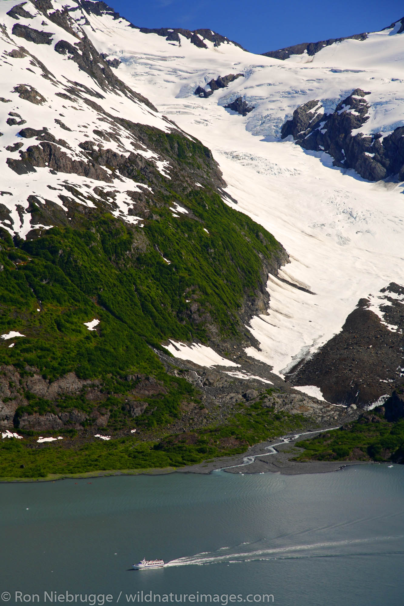 Aerial Blackstone Bay, Prince William Sound, Chugach National Forest, Alaska.