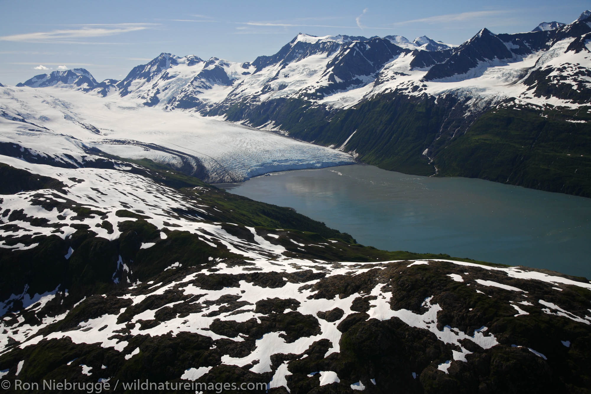 Aerial Harriman Glacier and Harriman Fiord, Prince William Sound, Chugach National Forest, Alaska.