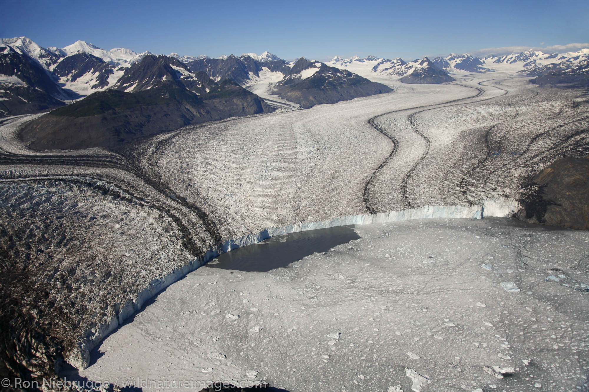 Aerial Columbia Glacier and Columbia Bay, Prince William Sound, Chugach National Forest, Alaska.