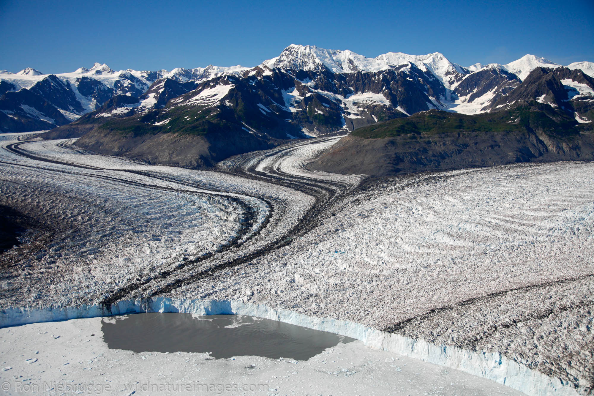 Aerial Columbia Glacier and Columbia Bay, Prince William Sound, Chugach National Forest, Alaska.