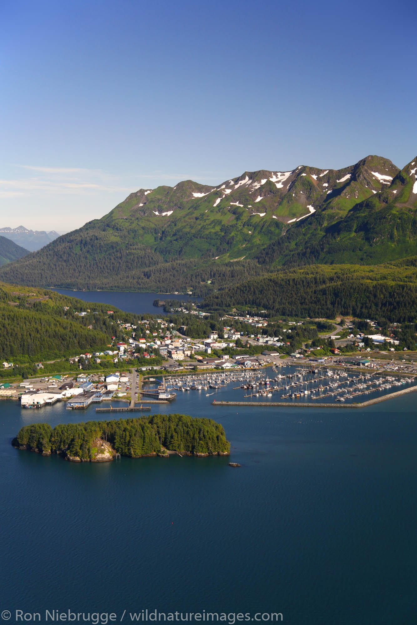 Aerial Cordova, Orca Inlet and Eyak Lake, Prince William Sound, Chugach National Forest, Alaska.