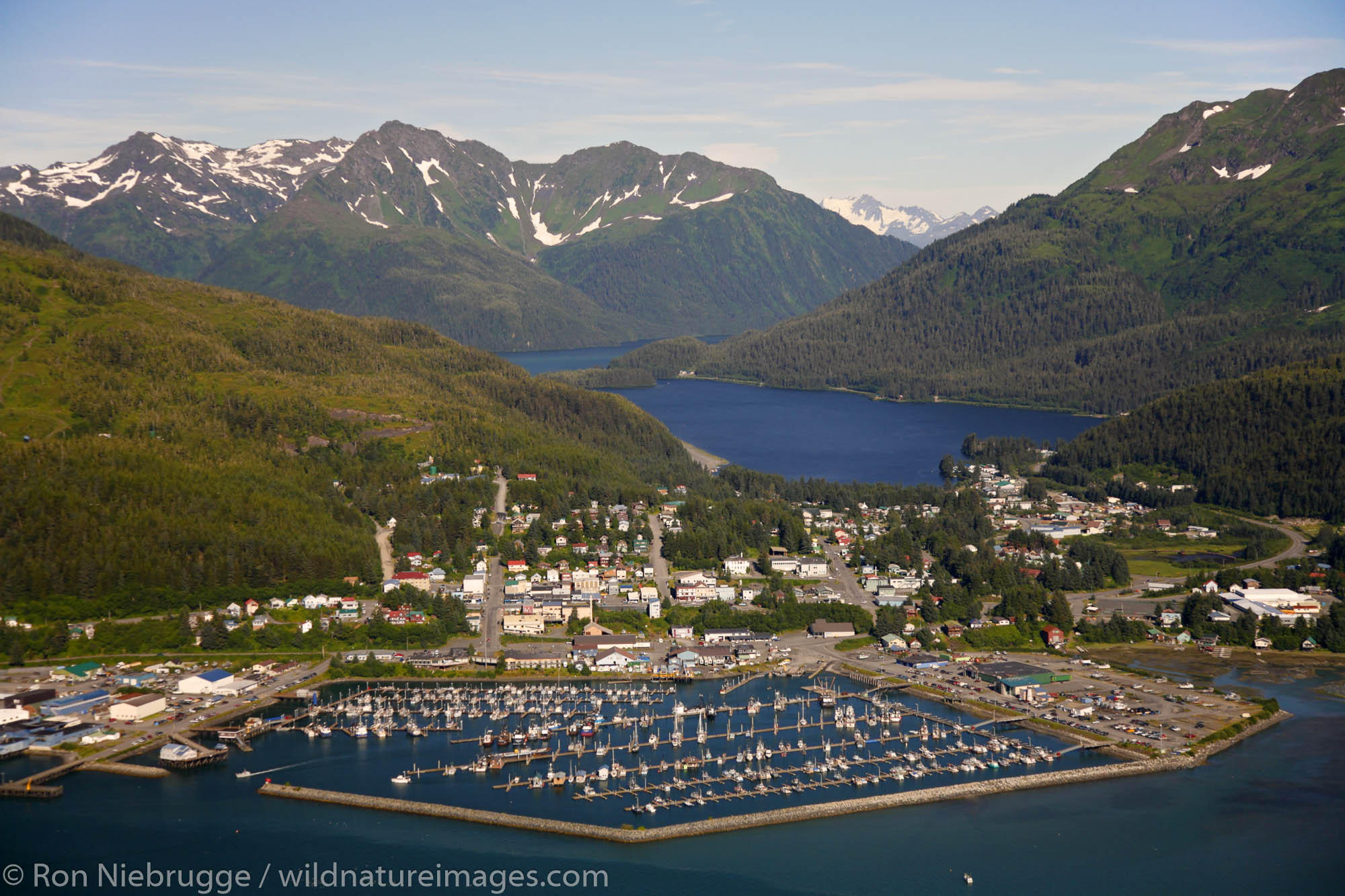 Aerial Cordova, Orca Inlet and Eyak Lake, Prince William Sound, Chugach National Forest, Alaska.