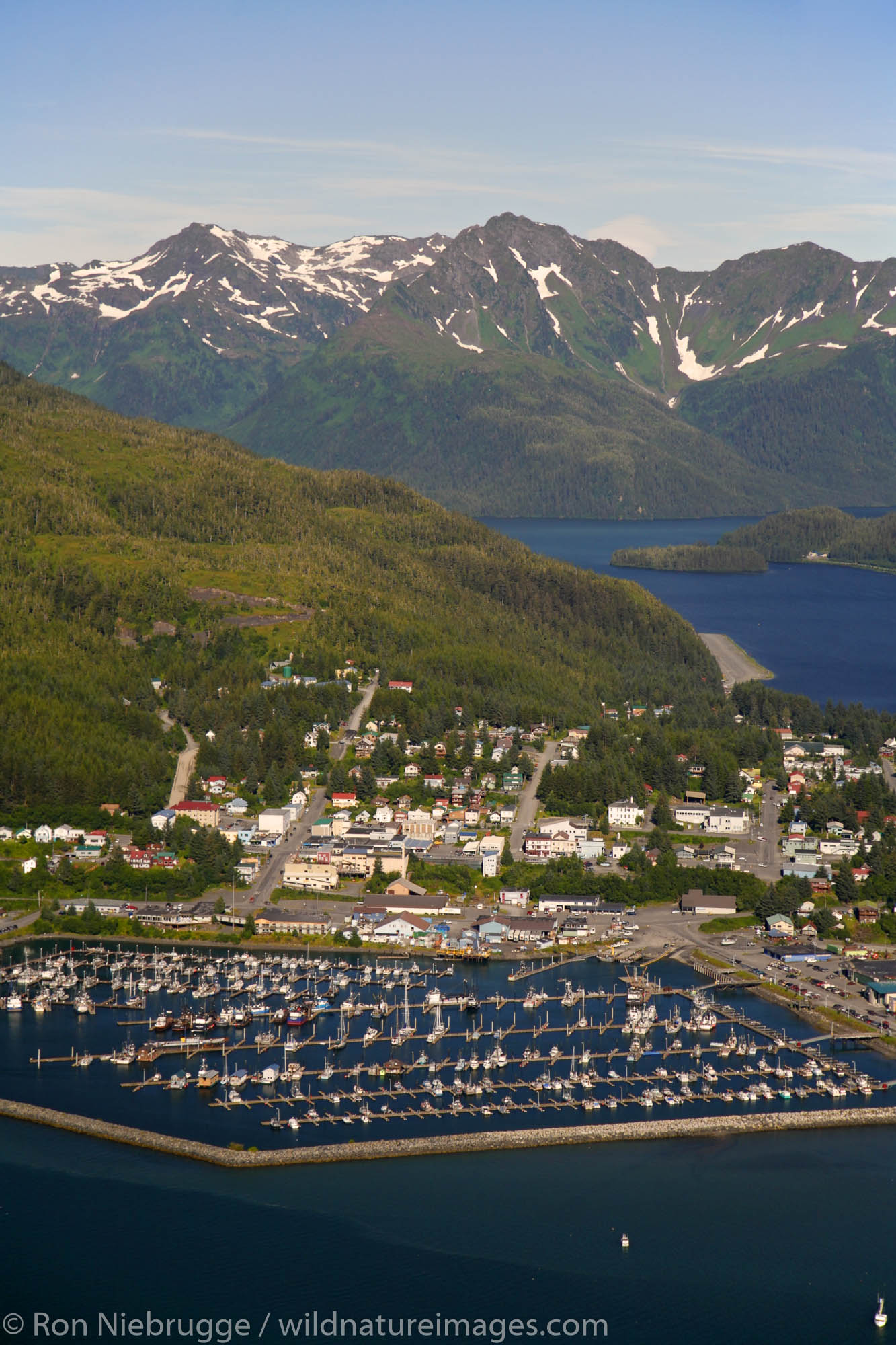 Aerial Cordova, Orca Inlet and Eyak Lake, Prince William Sound, Chugach National Forest, Alaska.