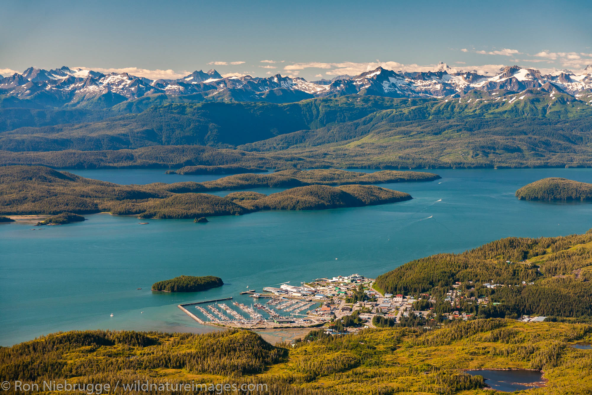 Aerial Cordova, Orca Inlet, Prince William Sound, Chugach National Forest, Alaska.