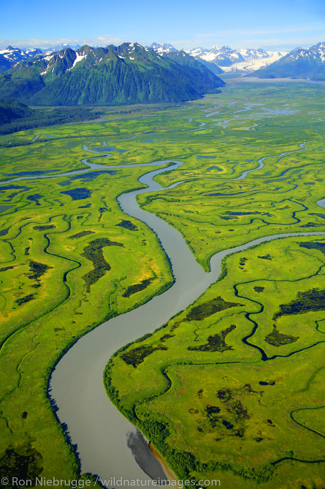 Aerial of the Copper River Delta, Chugach National Forest, Alaska.