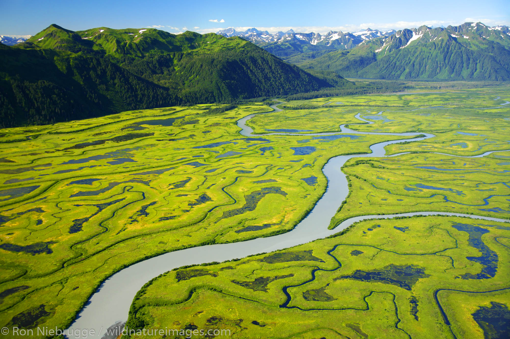 Aerial of the Copper River Delta, Chugach National Forest, Alaska.