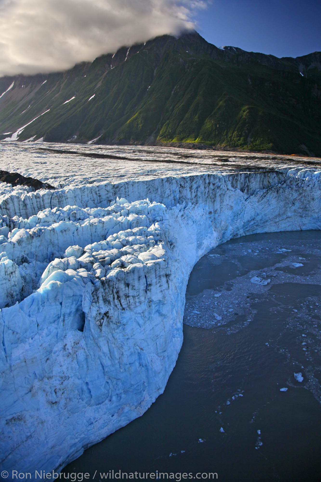 Aerial Childs Glacier and the Copper River, Chugach National Forest near Cordova, Alaska.