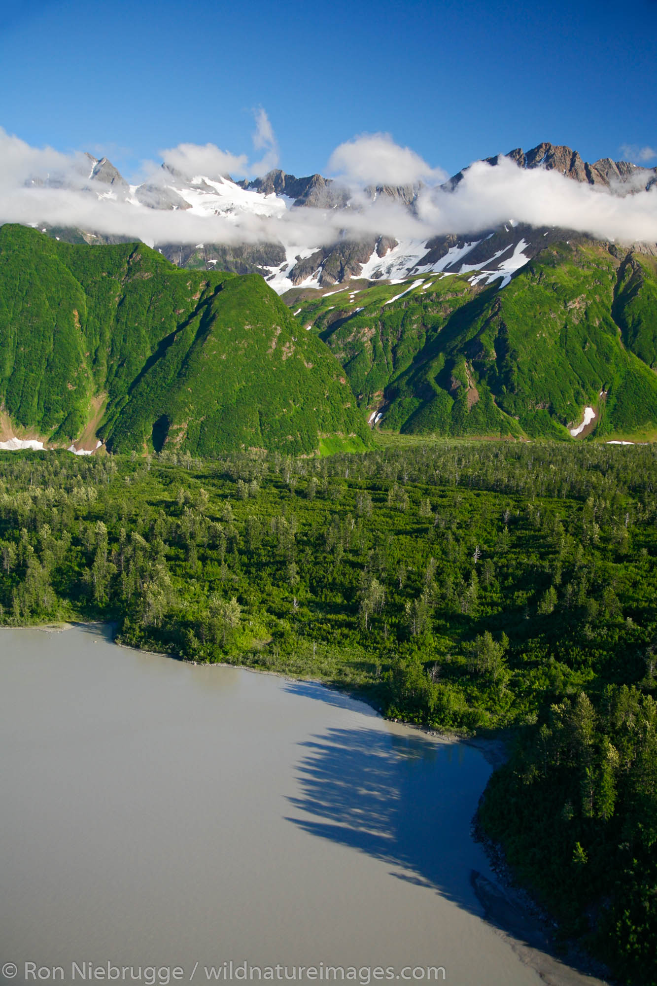 Aerial Goat Mountain and Miles Lake, Chugach National Forest near Cordova, Alaska.