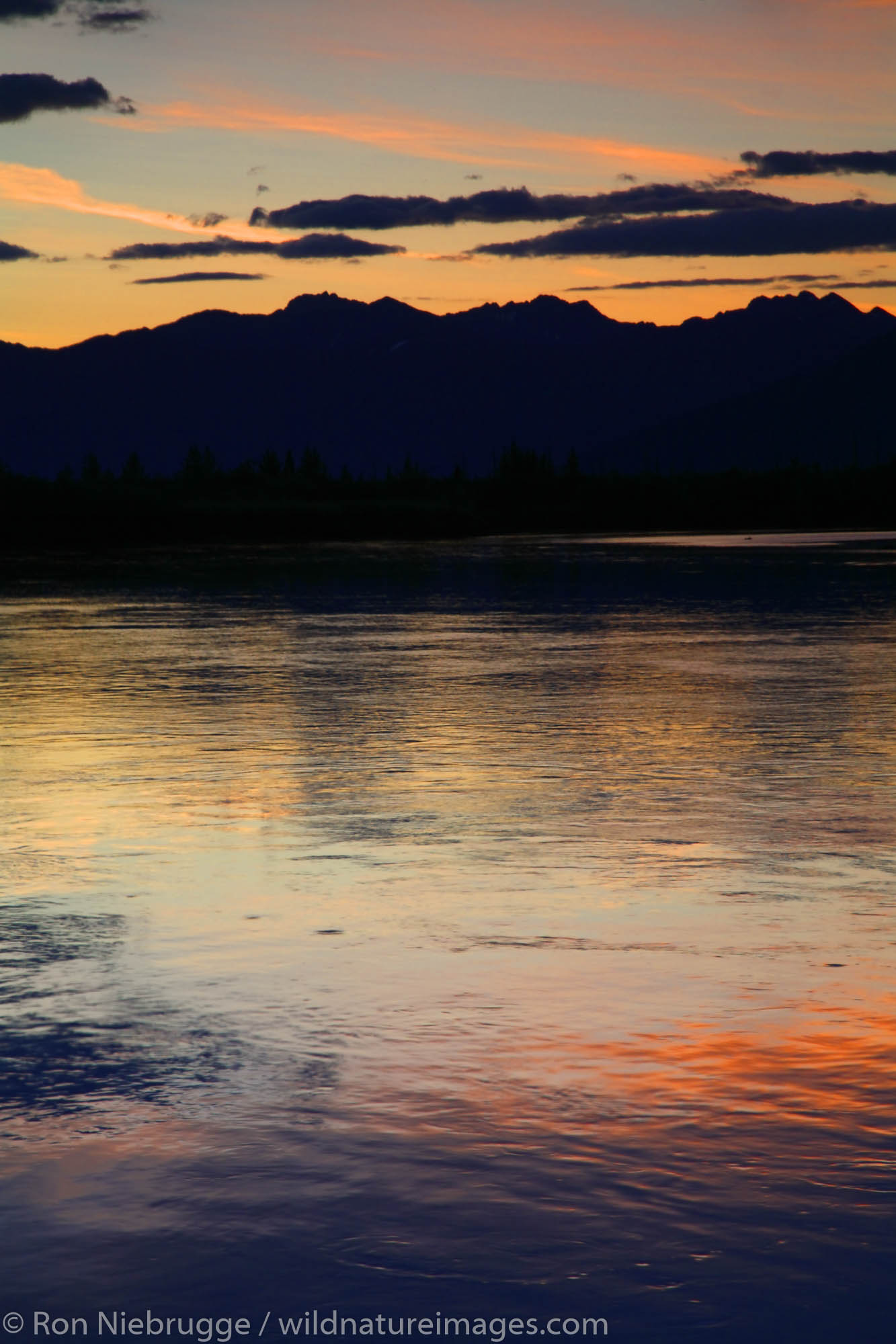 Sunset on Portage Creek, Kenai Peninsula, Chugach National Forest, Alaska.