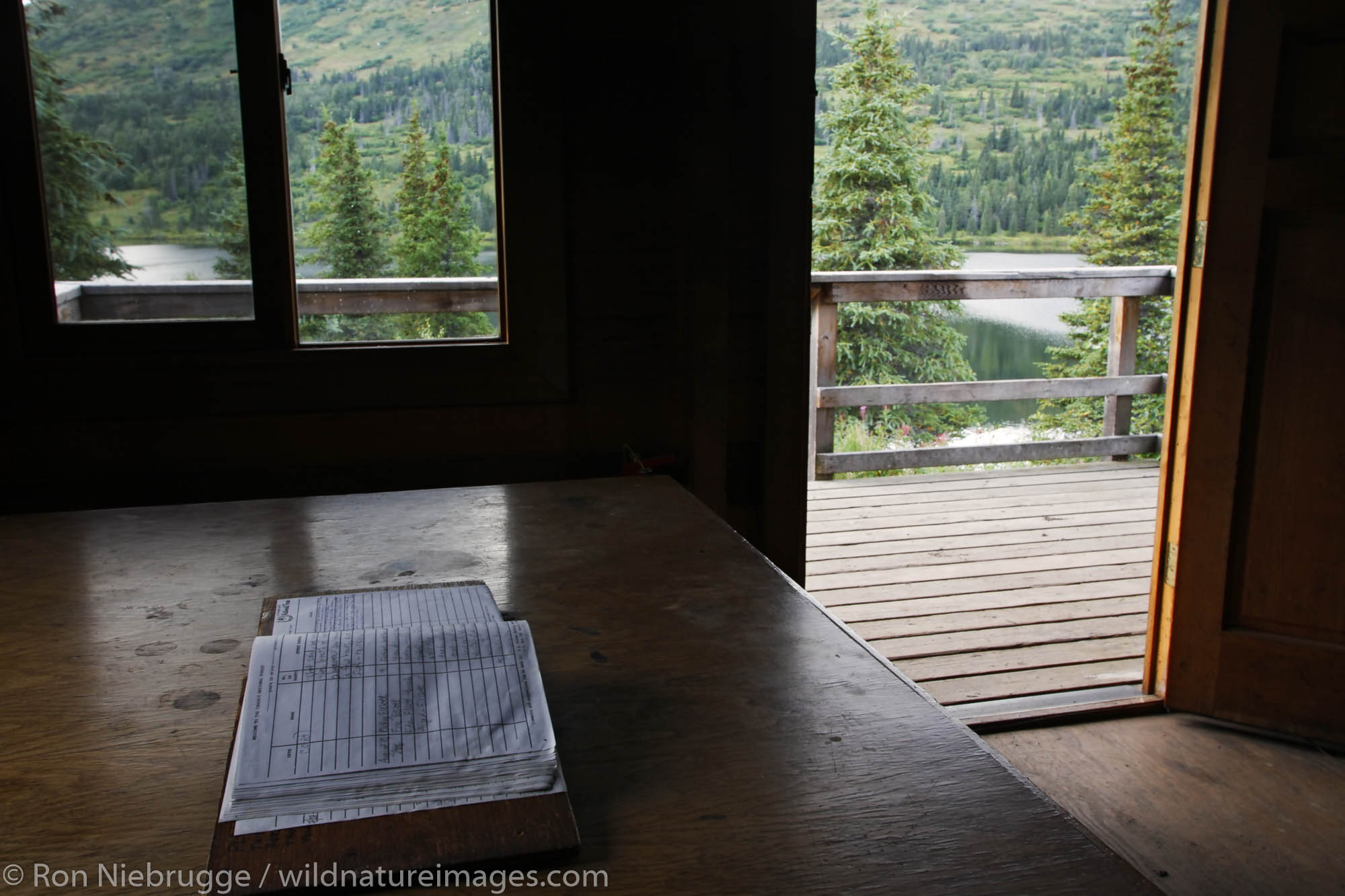 The guest book in the Juneau Lake Cabin, Juneau Lake, Resurrection Pass Trail, Kenai Peninsula, Chugach National Forest, Alaska...