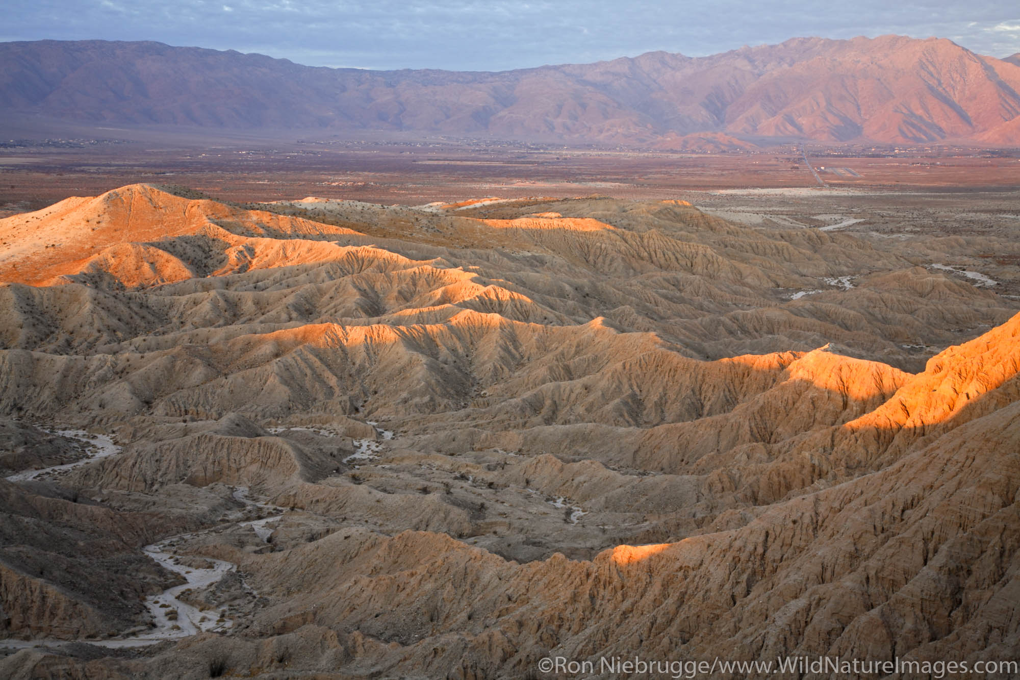 Looking towards Borrego Springs and the Badlands from Font's Point at sunrise, Anza-Borrego Desert State Park, California.