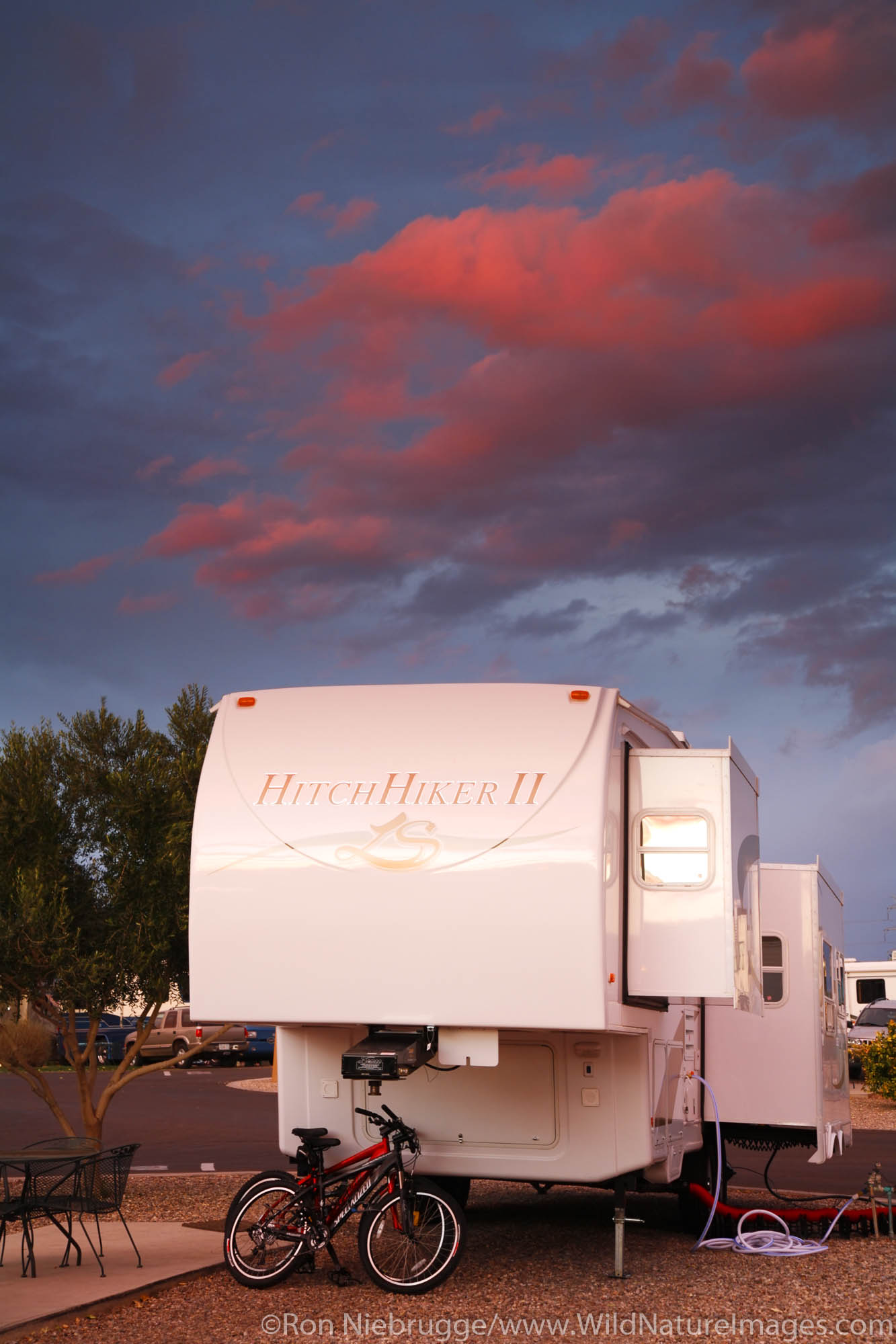 Sunset at Beaudry RV Resort, Tucson, Arizona.