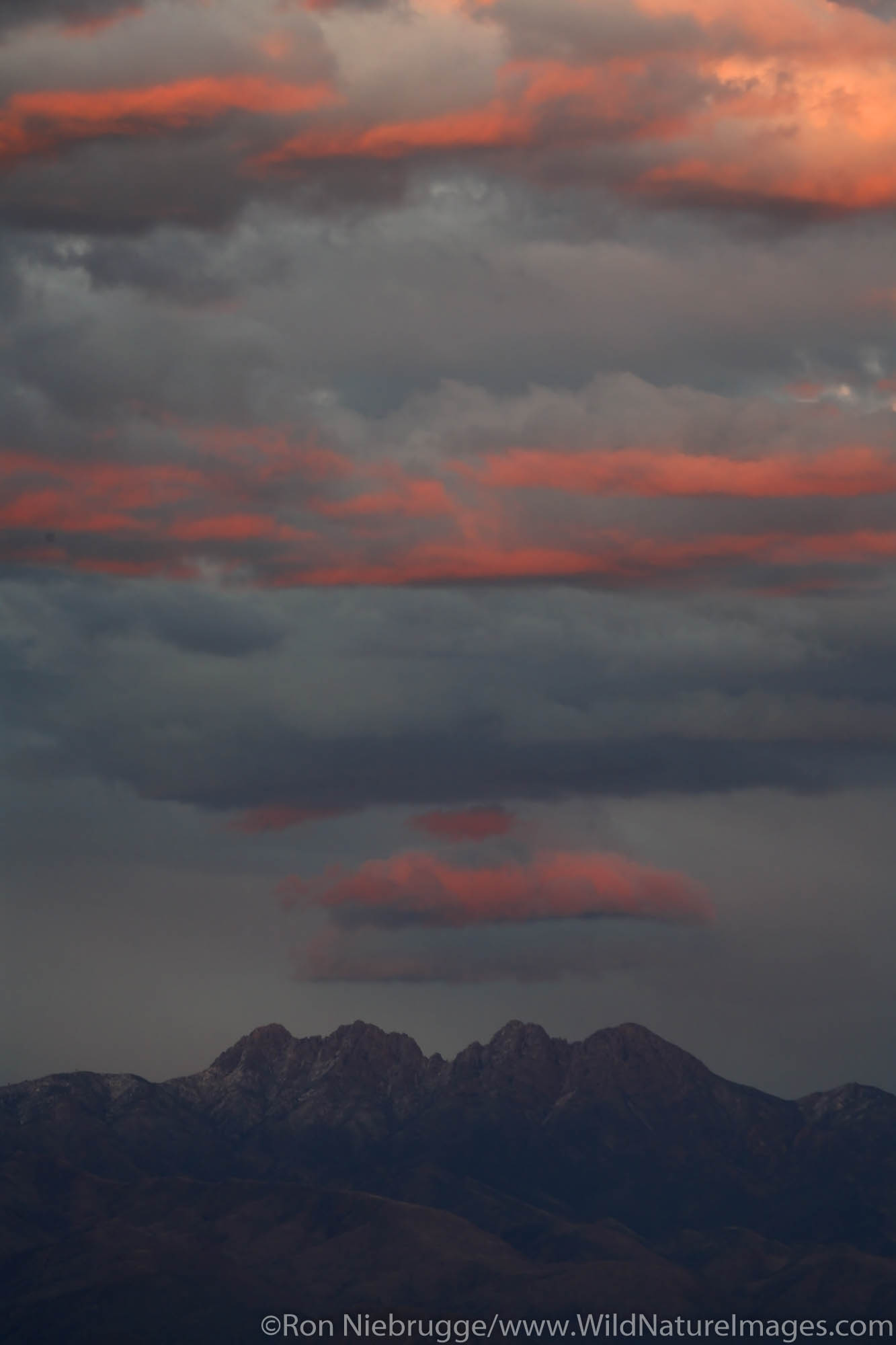 Four Peaks at sunset from Fountain Hills, near Phoenix, Arizona.