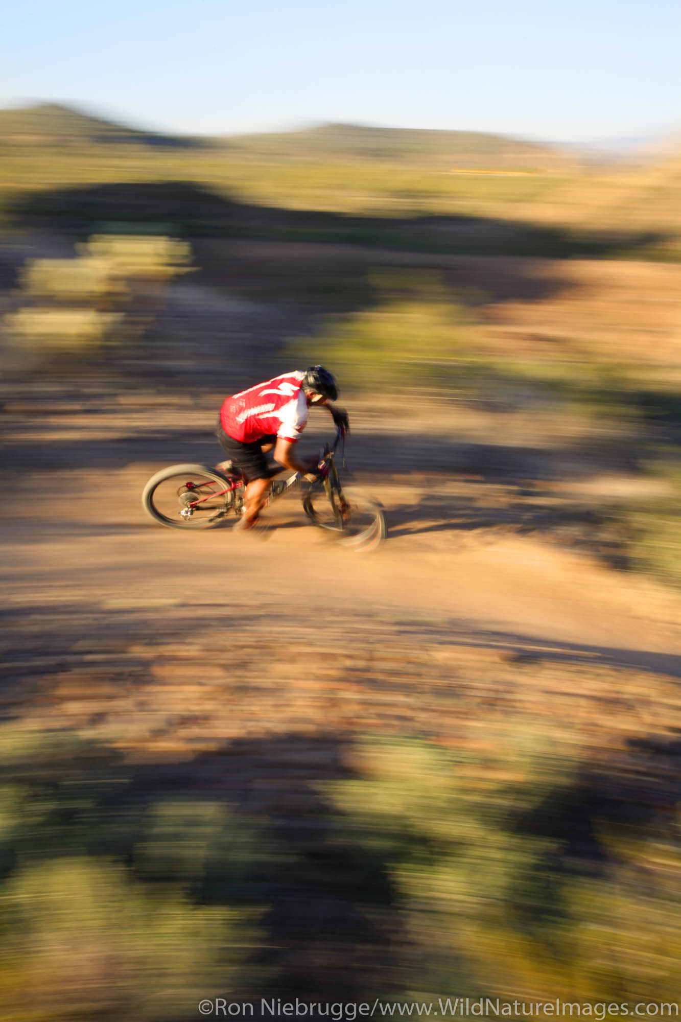 A mountain biker on the Technical Loop, one of the competitive race tracks at McDowell Mountain Regional Park near Phoenix, Ariziona...