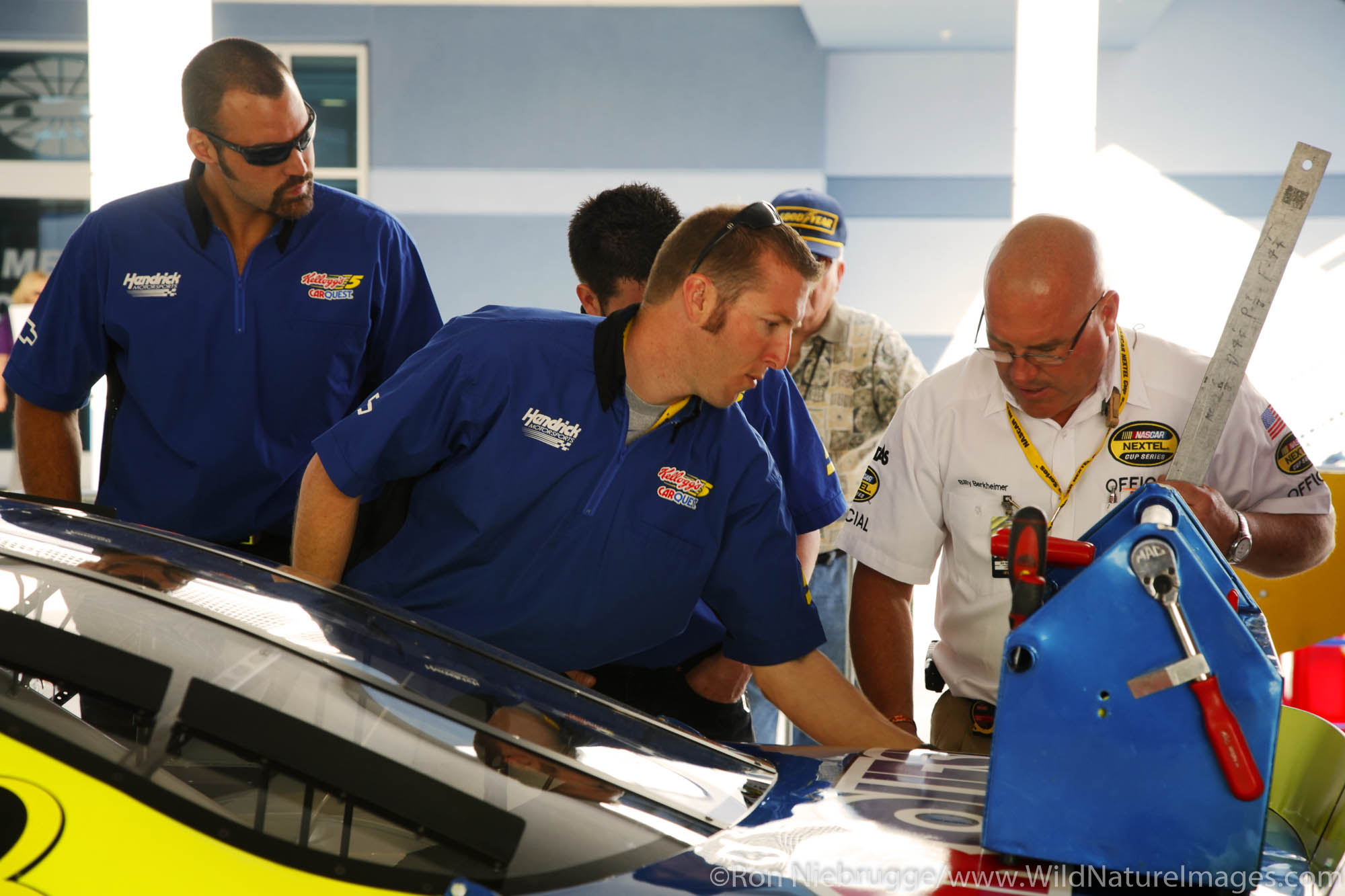 NASCAR inspectors inspect the # 5 car of Kyle Busch at the Las Vegas Motor Speedway, Las Vegas, Nevada.