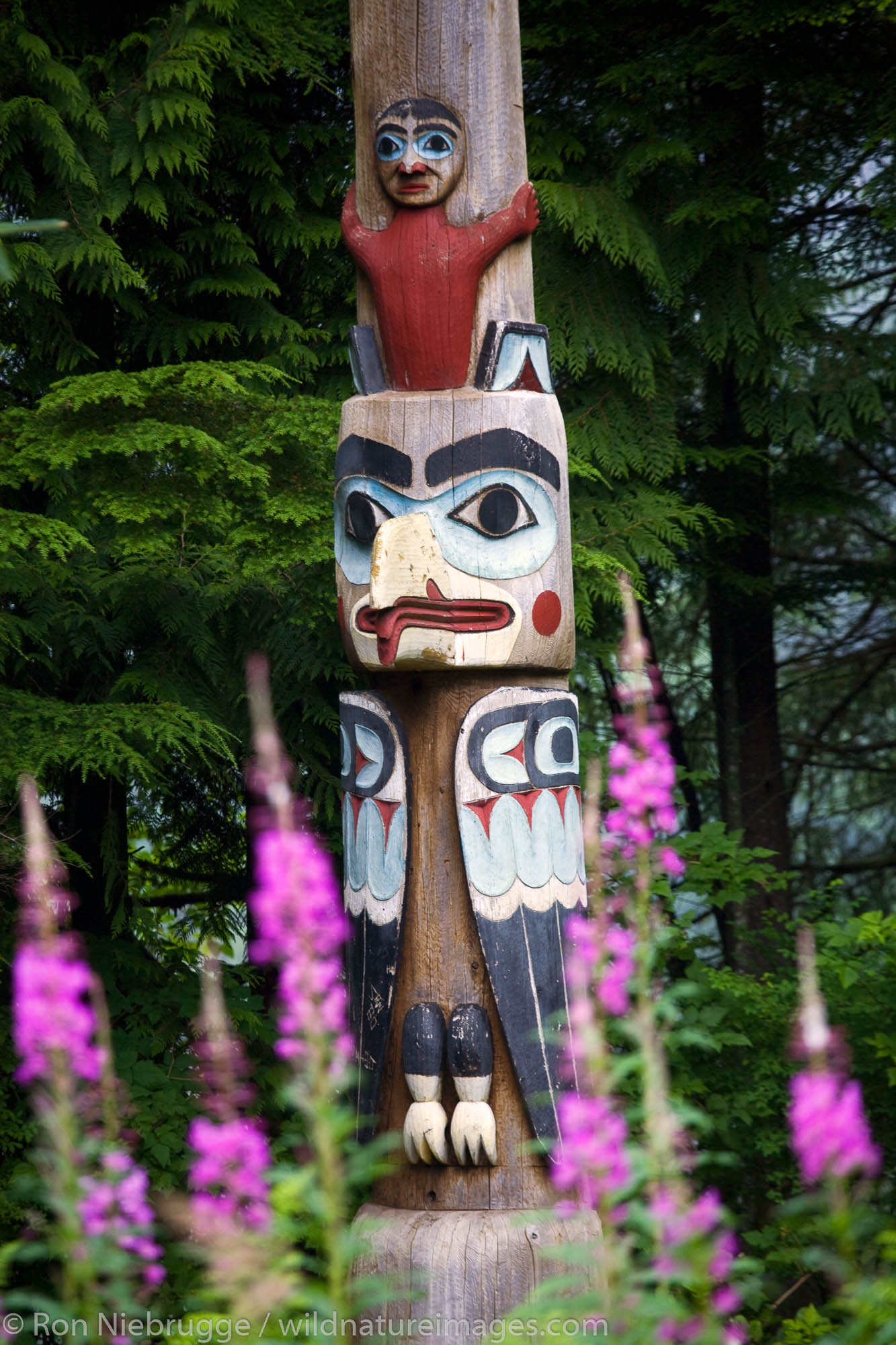 Raven at the Head of Nass pole (pole 10), Totem Bight State Historical Park, Ketchikan, Alaska.