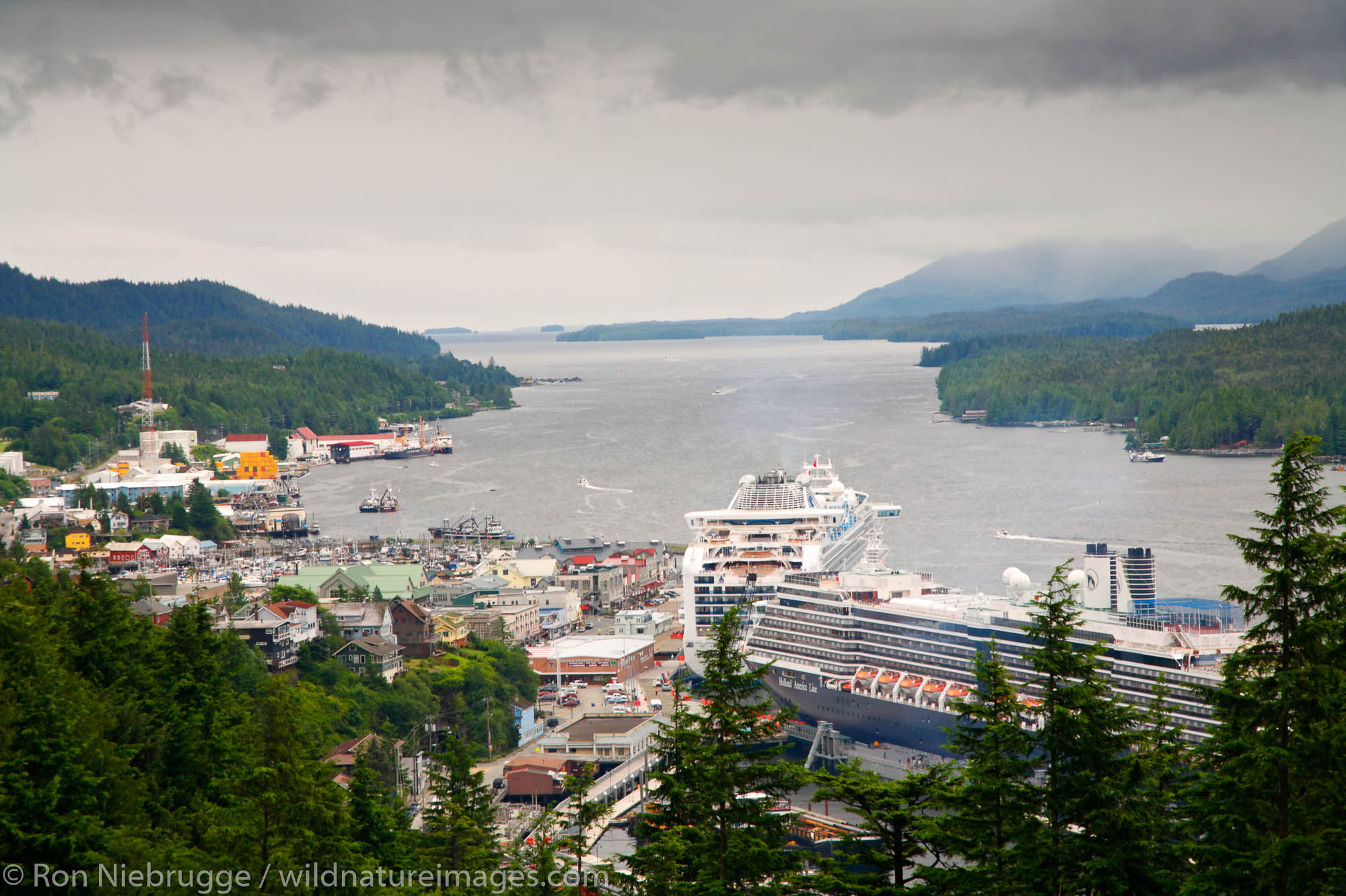 Cruiseships in Ketchikan, from the hillside Alaska.