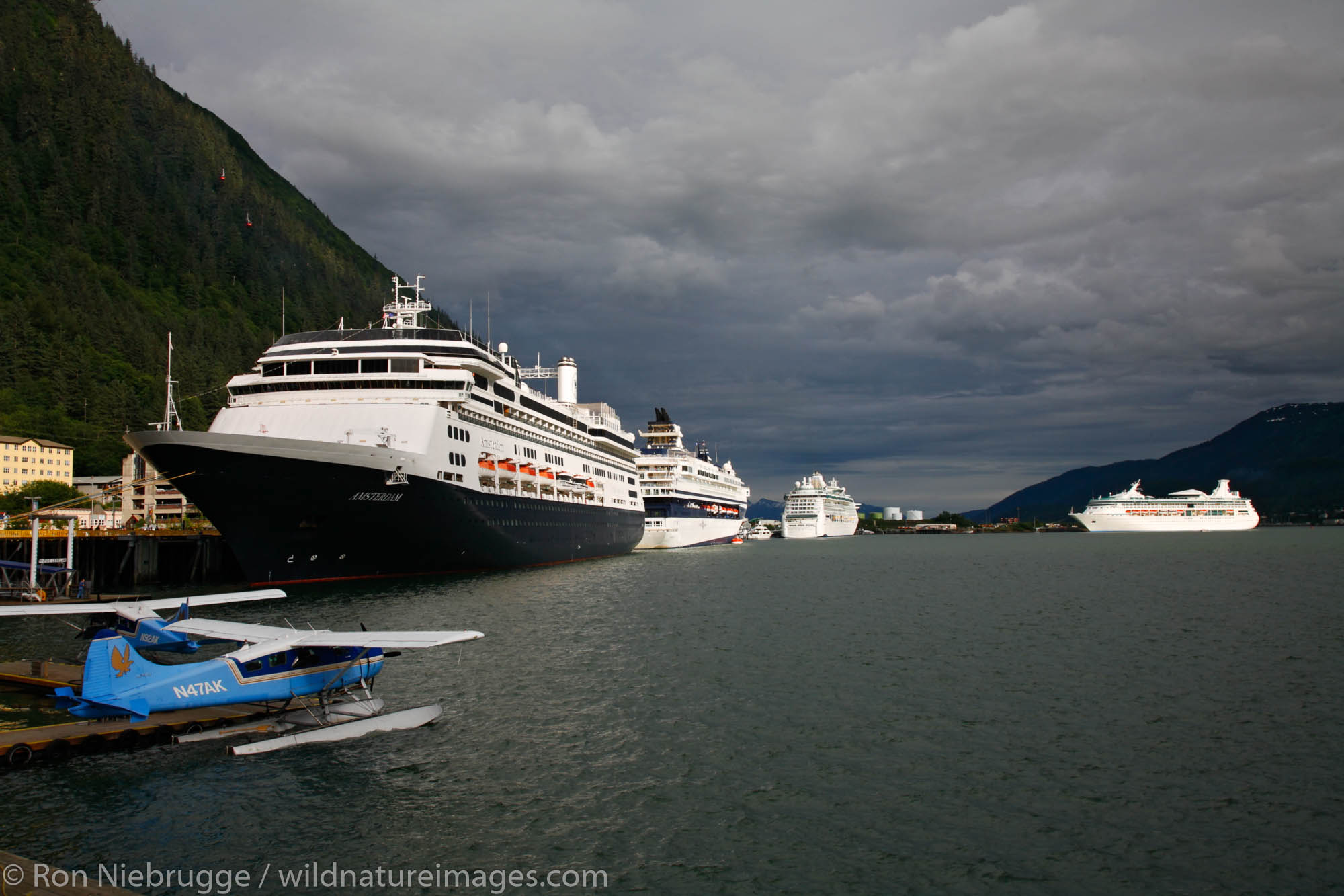 Cruiseships in downtown Juneau, Alaska.