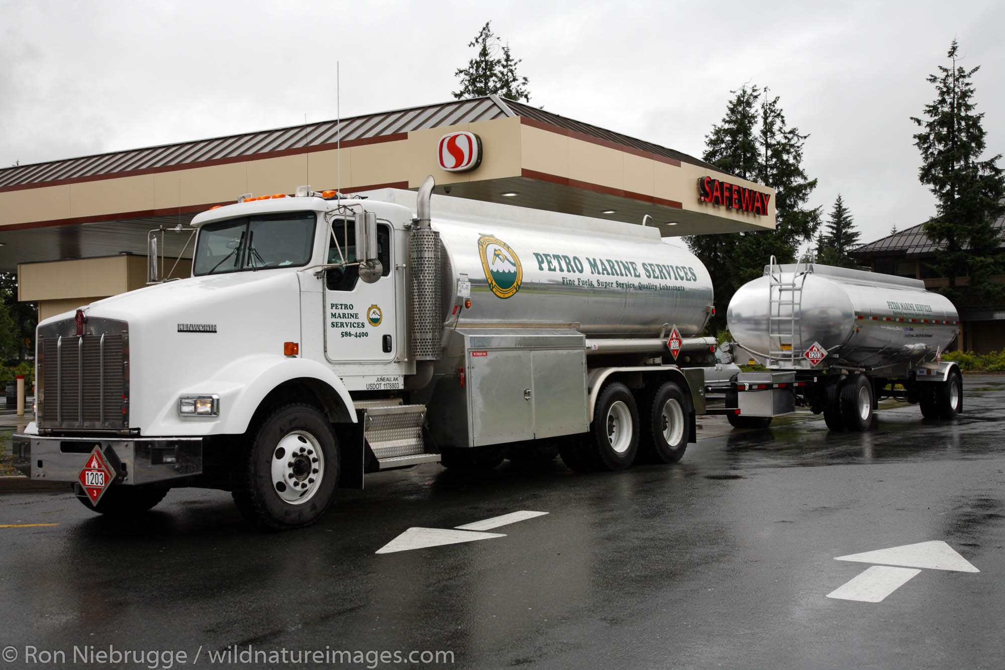 Petro Marine Services truck delivering gas to the Safeway service station, Juneau, Alaska.