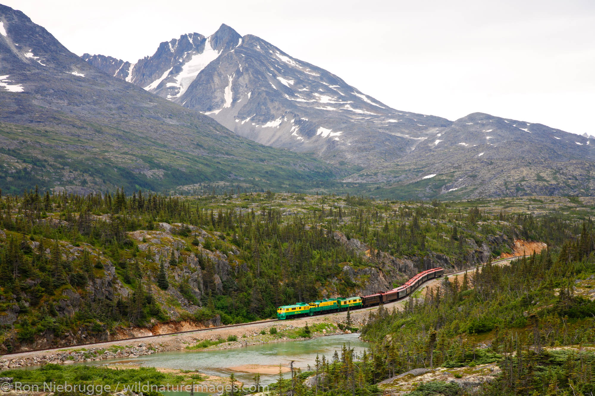 The White Pass Yukon Route Railroad passes through White Pass British Columbia, Canada, from Skagway, Alaska.