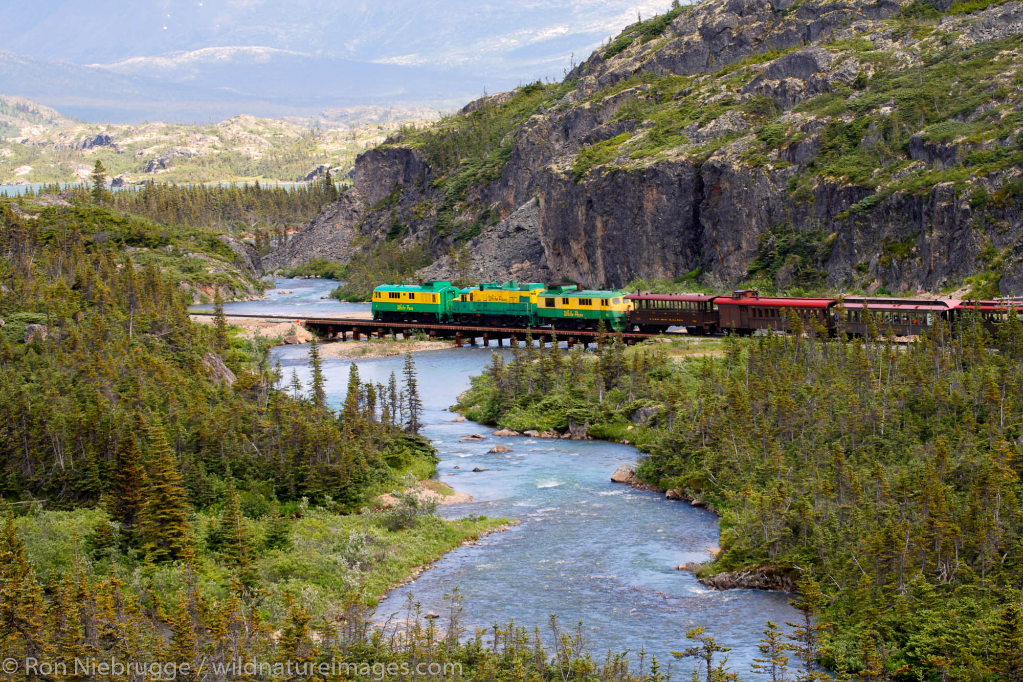 The White Pass and Yukon Route railroad passing through White Pass British Columbia, Canada, from Skagway, Alaska.