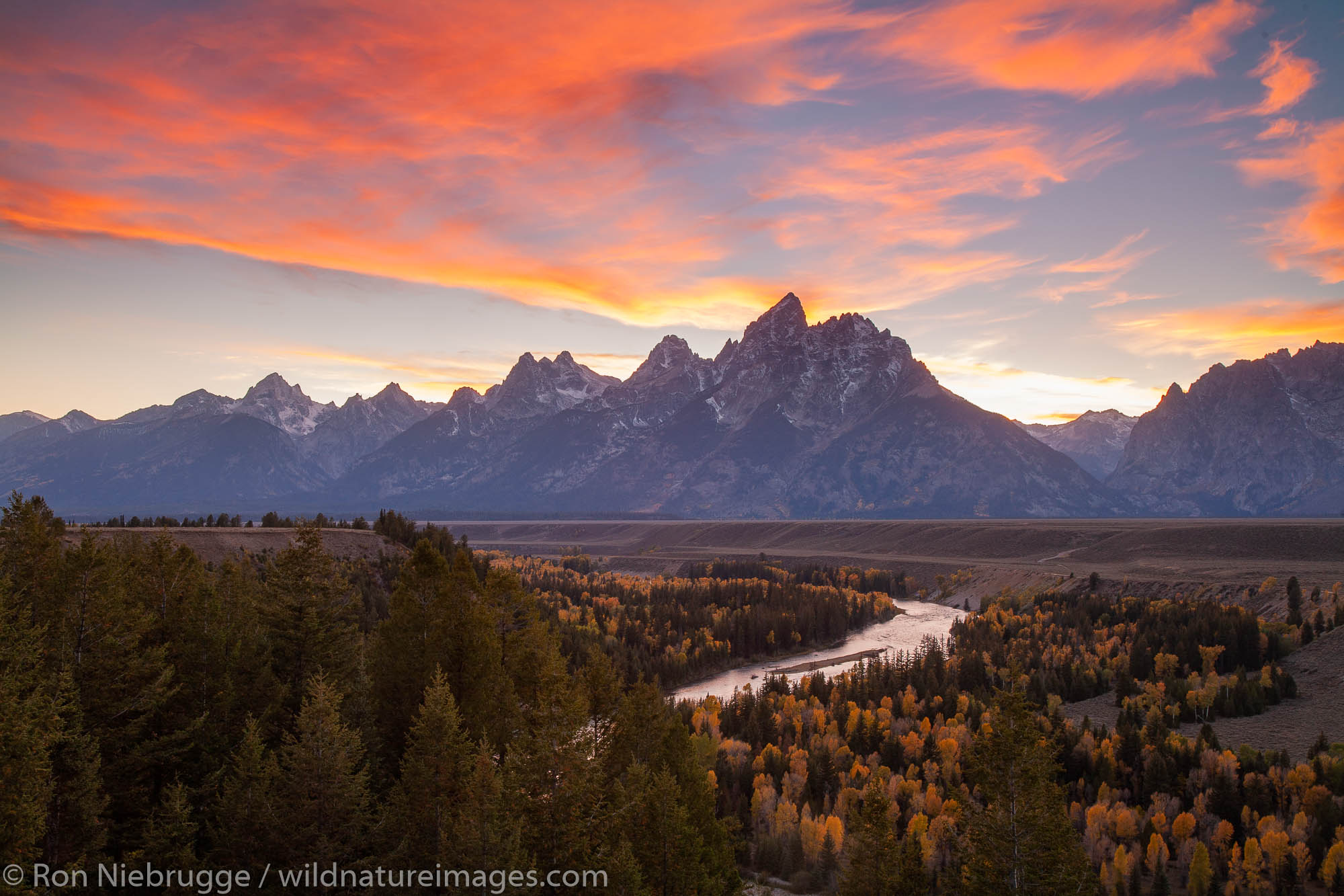 Grand Teton and the Snake River during Fall in the Grand Teton National Park, Wyoming.