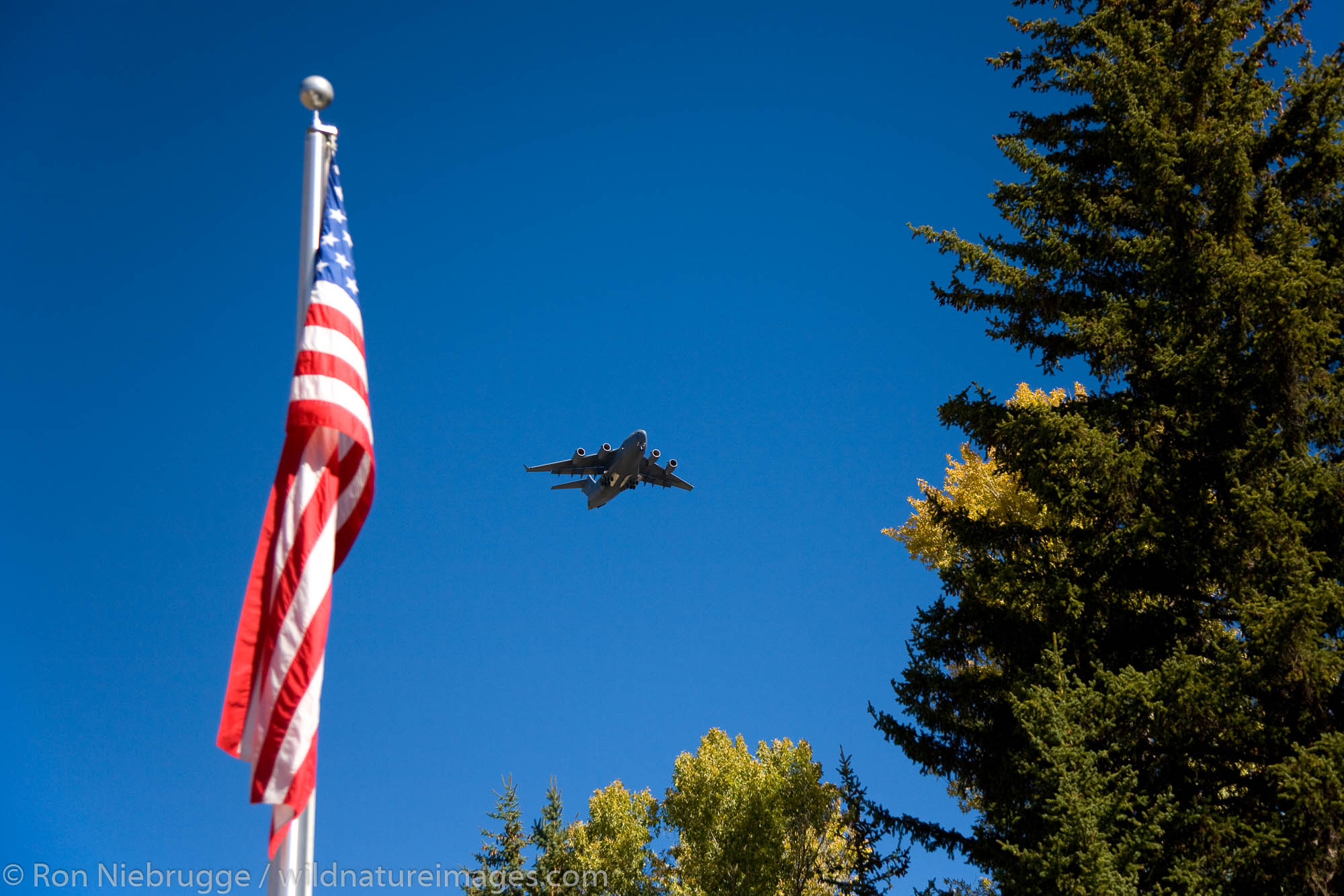 Air Force One flying over the new visitor center in Grand Teton National Park, Wyoming.