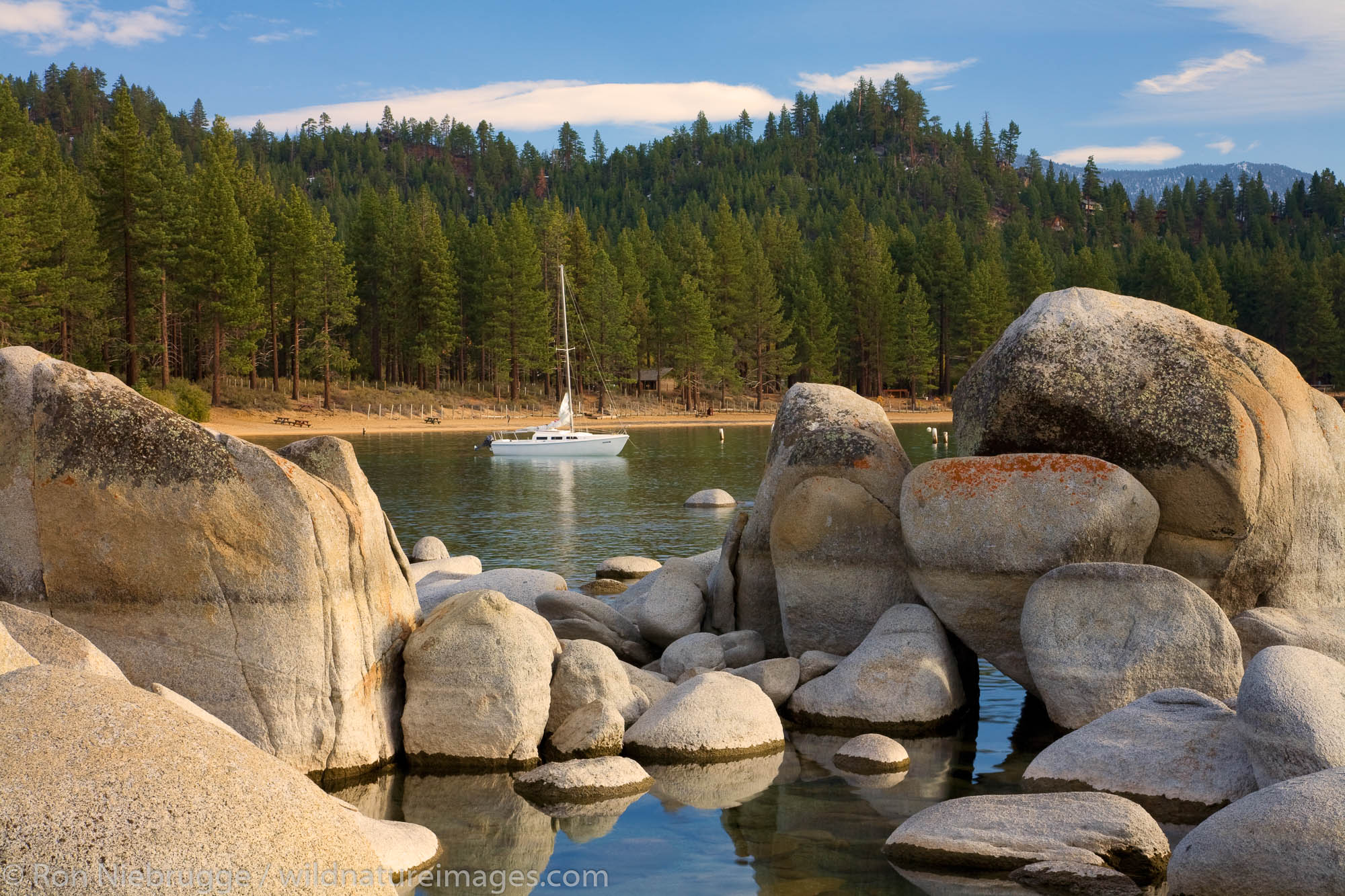 A sailboat in Zephyr Cove, Lake Tahoe, Nevada.