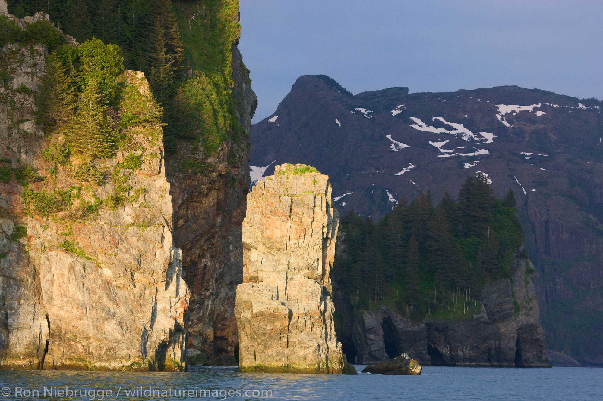 Rugged coastline in Resurrection Bay near Kenai Fjord National Park and Seward, Alaska.