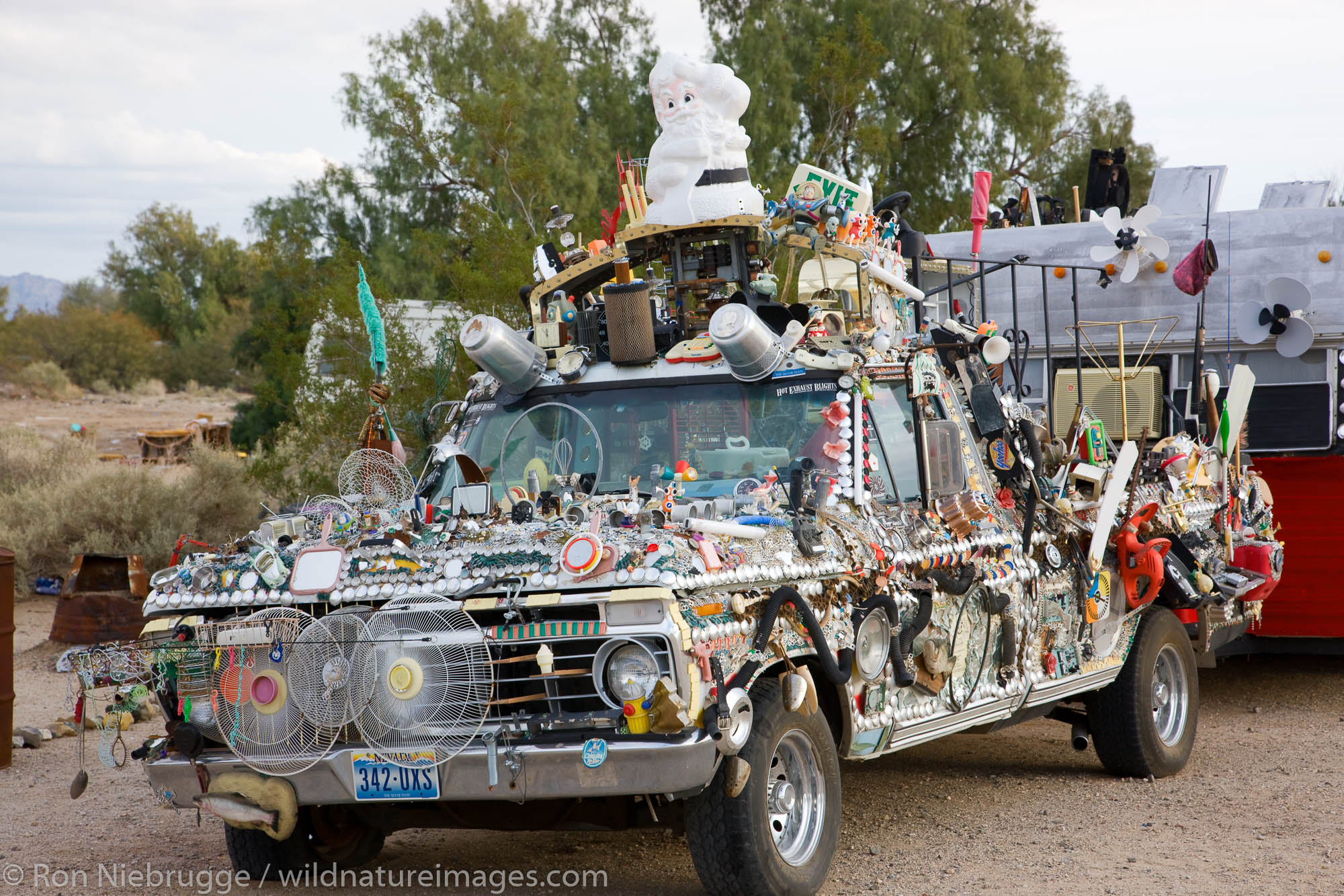 Colorful vehicles at Slab City, home to a large community of squatters near Niland, California.