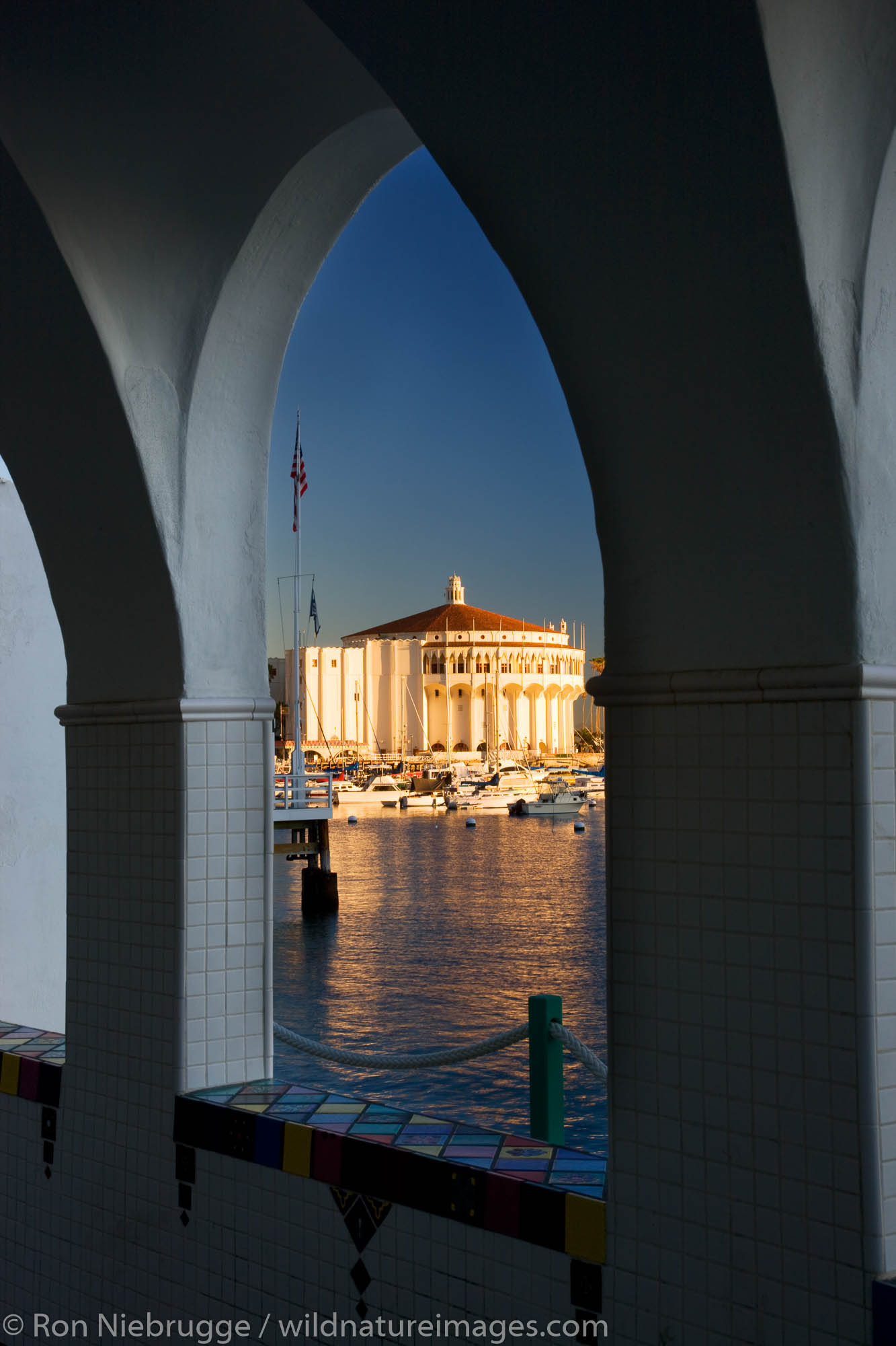 Walkway to the historic Casino building, Avalon, Catalina Island, California.