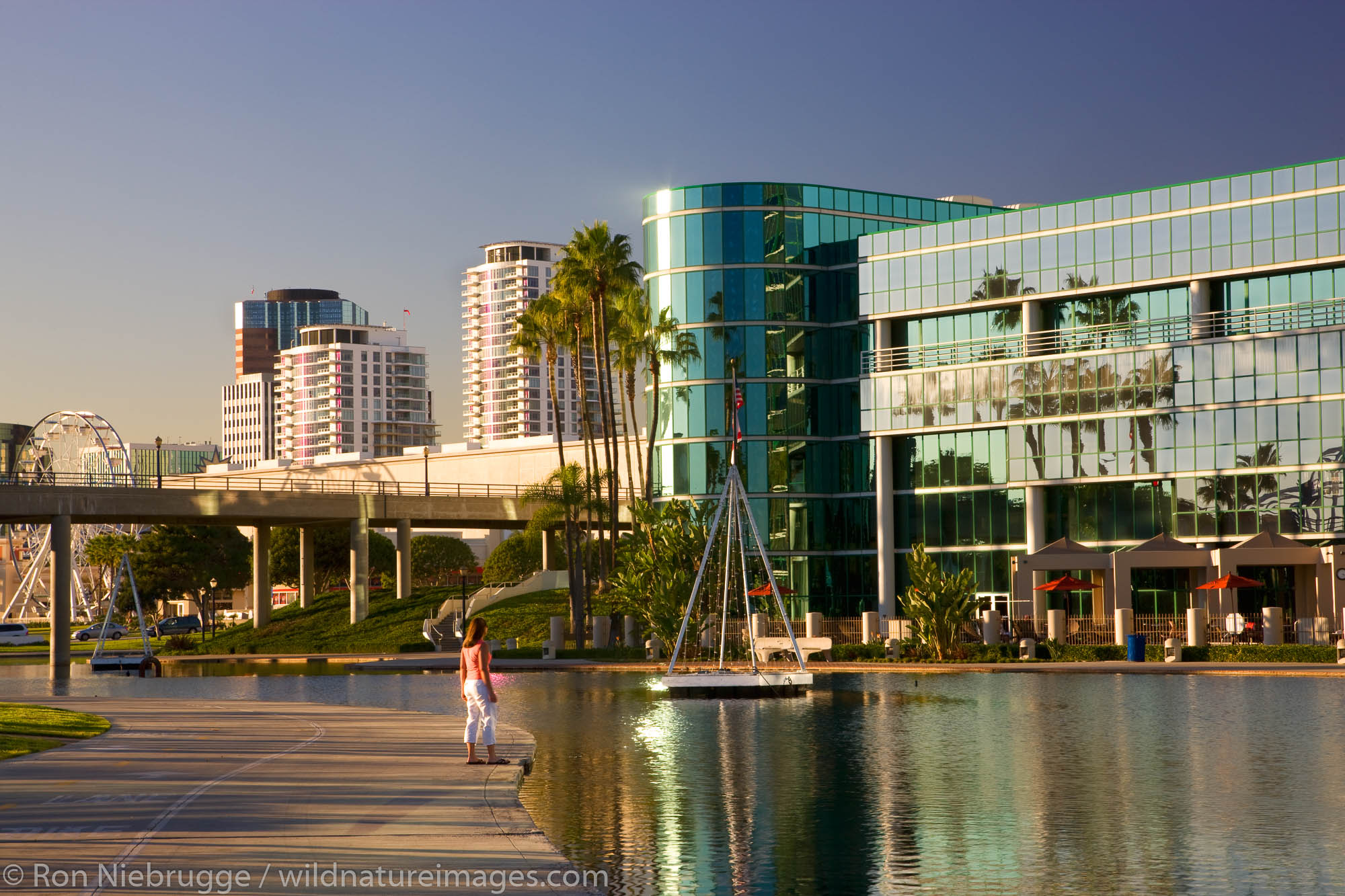 A visitor enjoys Rainbow Lagoon Park, Waterfront Center, Long Beach, California.  (model released)