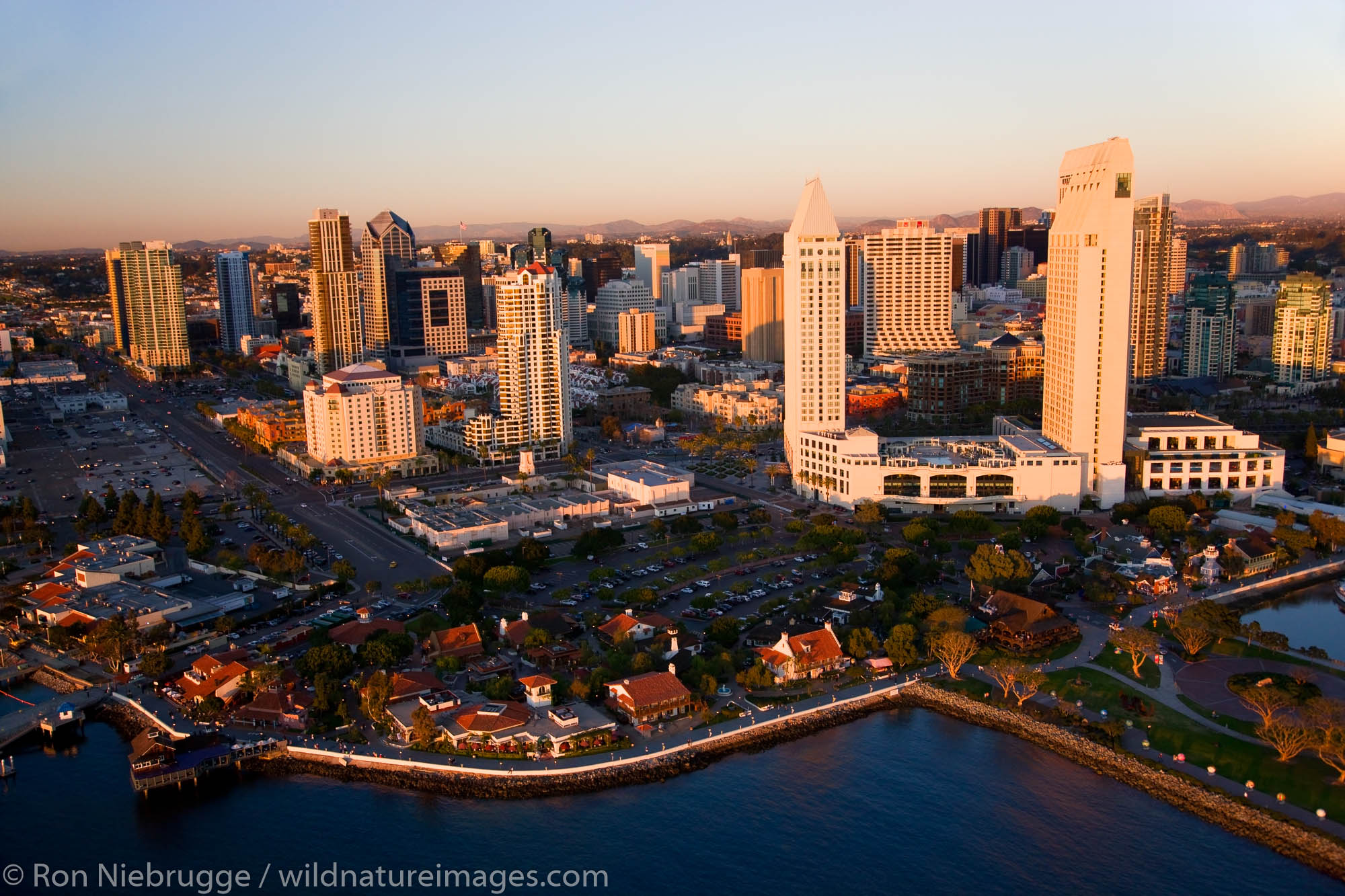 Seaport Village and the Embarcadero Marina Park, downtown San Diego, California.