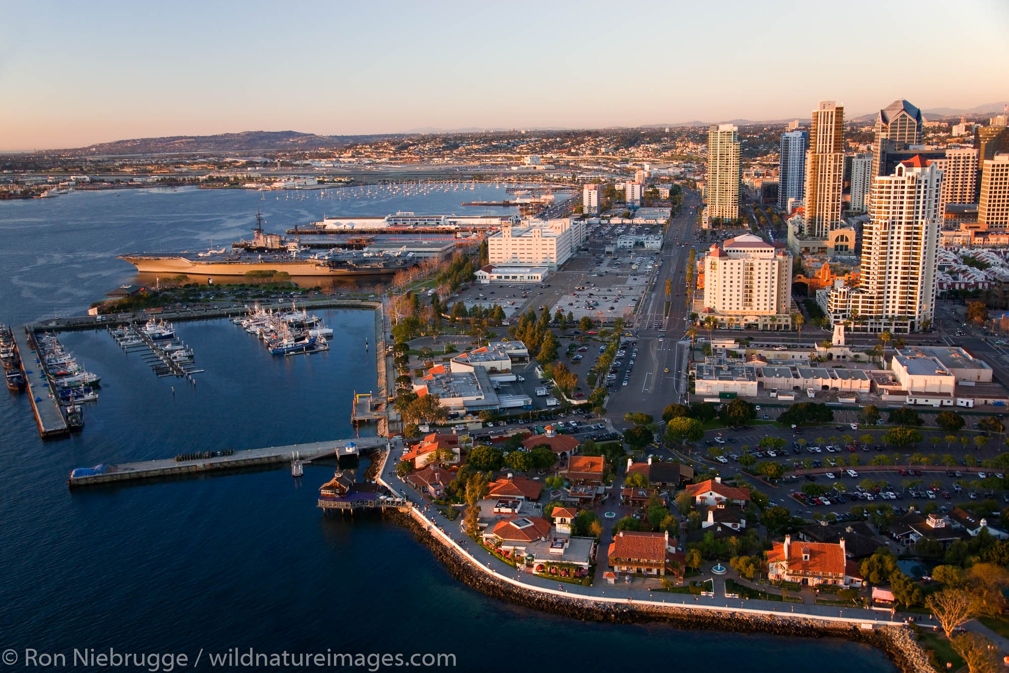 Seaport Village and the Embarcadero Marina Park, downtown San Diego, California.