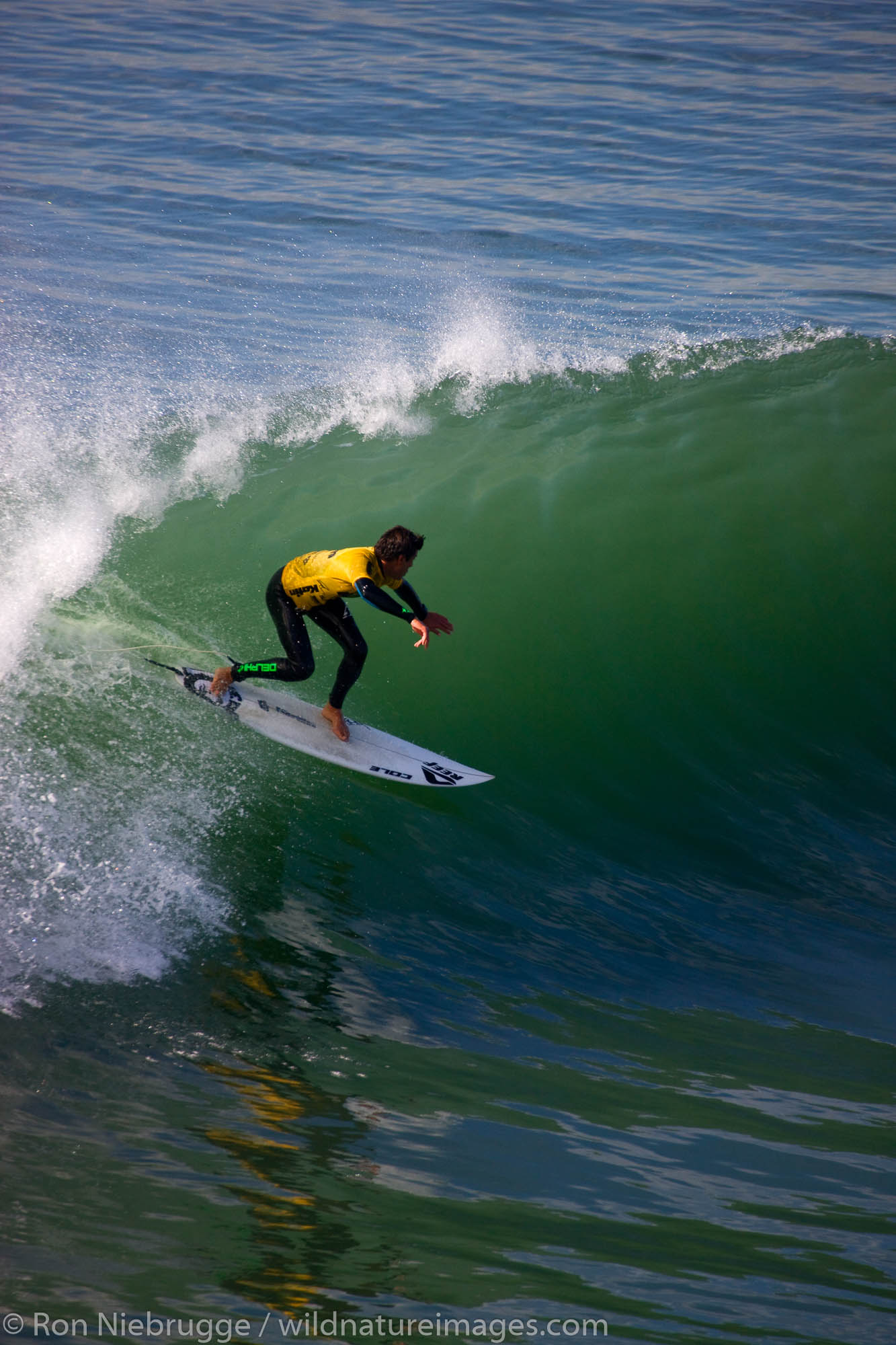 Teddy Navarro competing in the Katin Pro/Am surf competition at Huntington Beach Pier, Orange County, California.