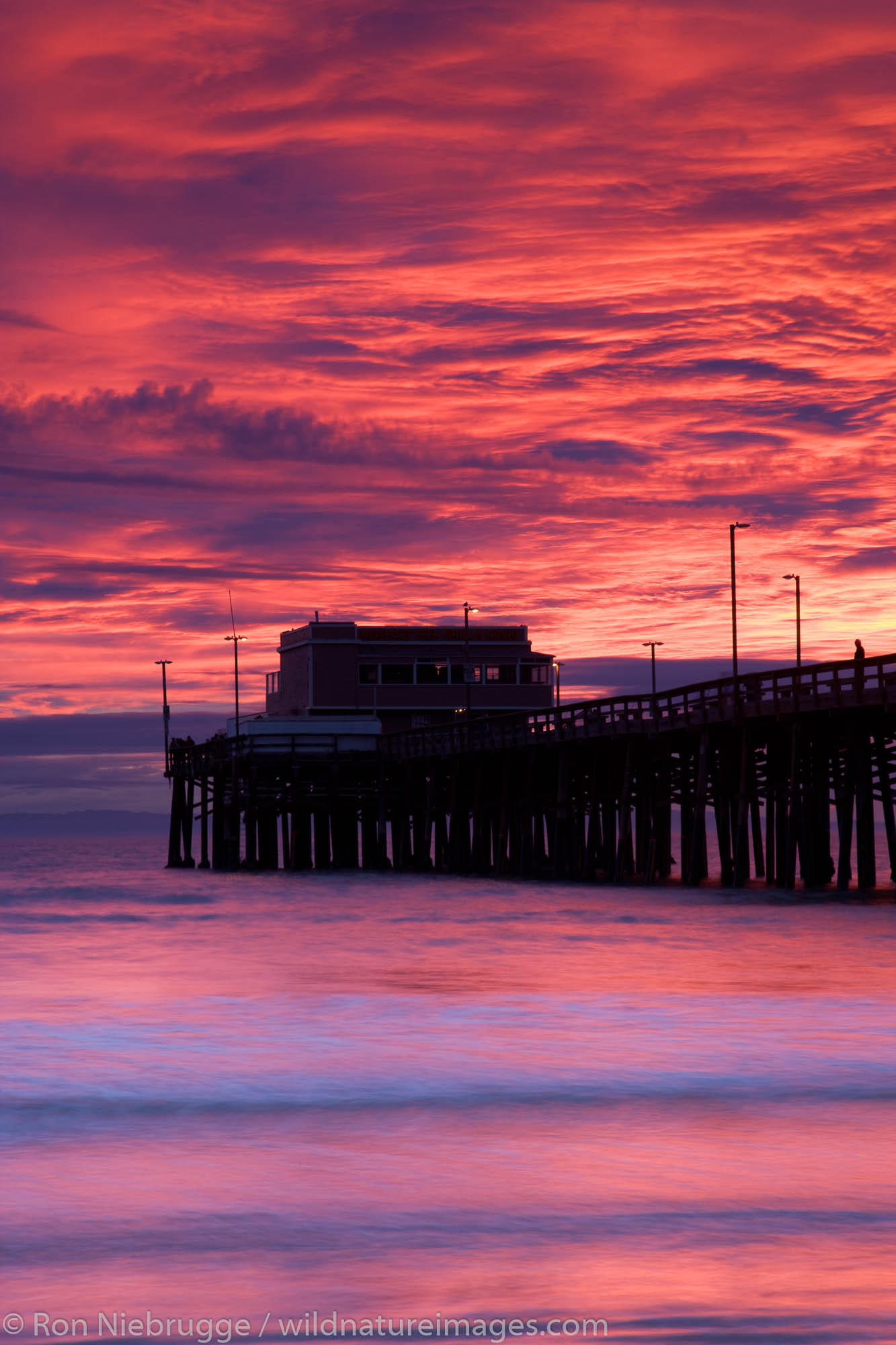The Newport Pier, Newport Beach at sunset, Orange County, California.