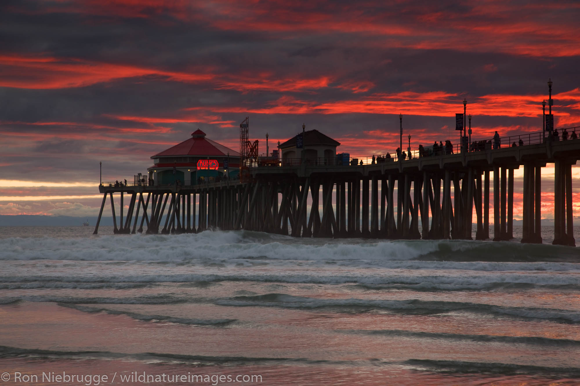 The Huntington Beach Pier, Huntington Beach, Orange County, California.
