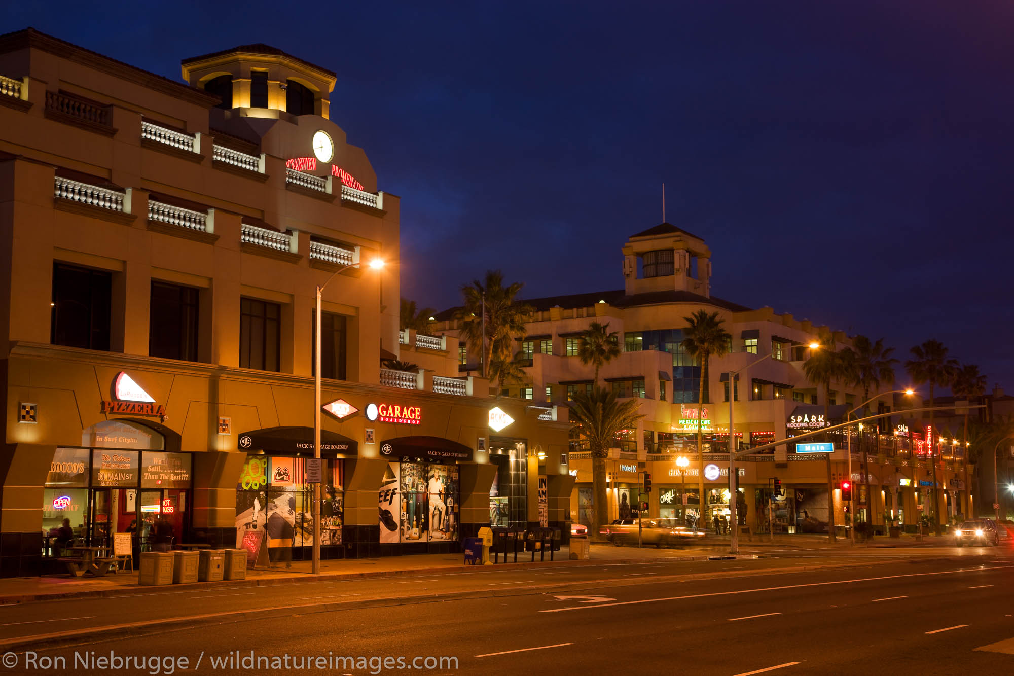 The Huntington Beach Pier area, Huntington Beach, Orange County, California.