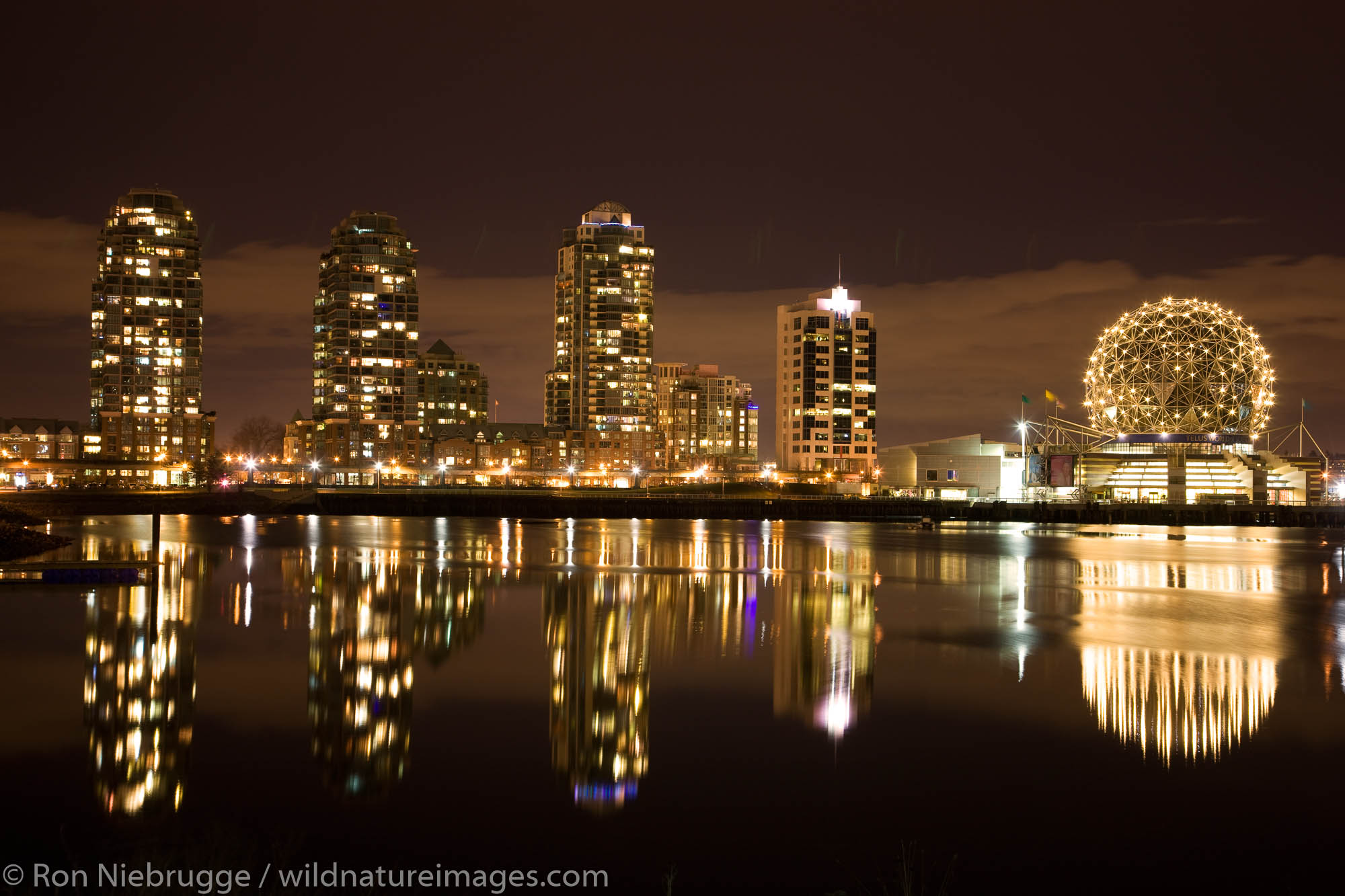 The city skyline of Vancouver and Science World, British Columbia, Canada.