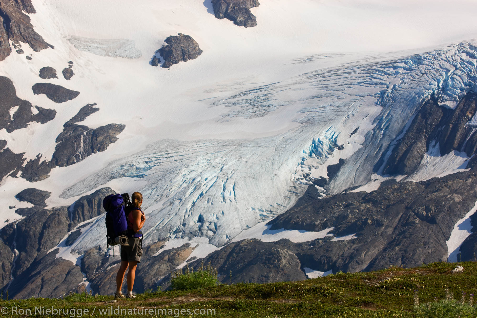 Backpacking on the Harding Icefield Trail, Kenai Fjords National Park, Alaska.  (model released)