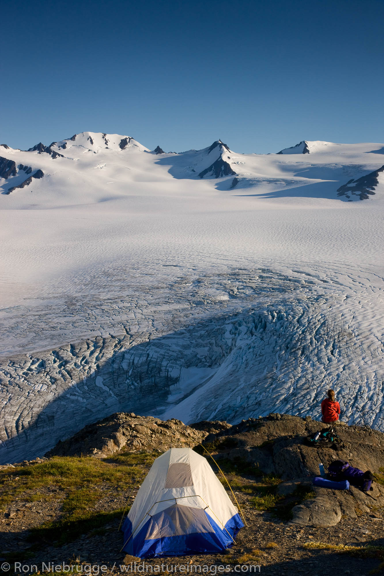 Backpacking on the Harding Icefield Trail, Kenai Fjords National Park, Alaska.  (model released)