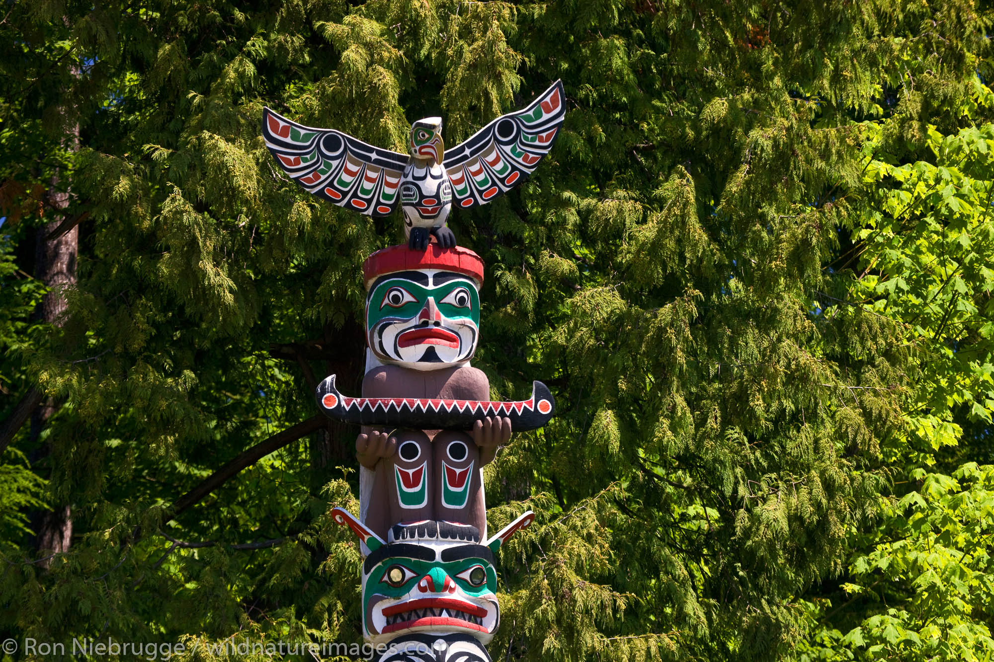 Totem Poles in Stanley Park, Vancouver, British Columbia, Canada.