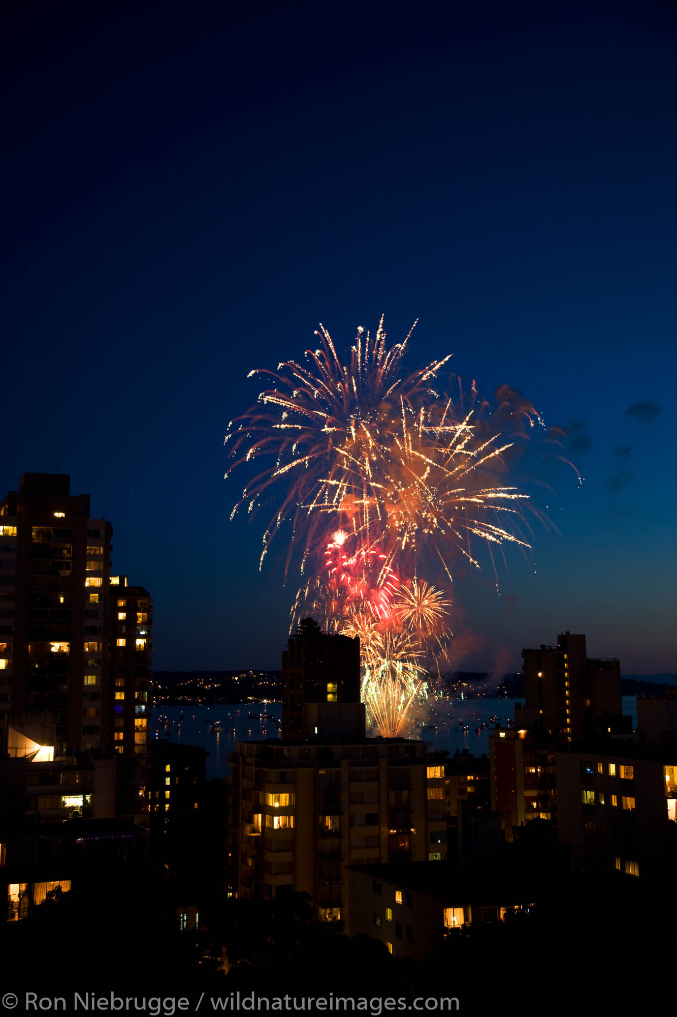 Fireworks during the Canadian portion of the 2009 Celebration of Light, Vancouver, British Columbia, Canada.